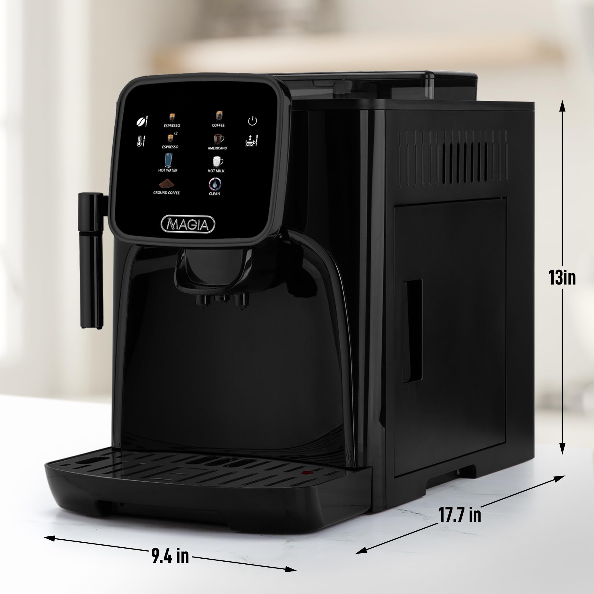 Zulay Kitchen Magia Clasica Fully Automatic Espresso Machine with Built-in Grinder - Touch Screen Coffee Maker for Latte, Cappuccino & Macchiato - One-Touch Operation & Milk Frother - Perfect for Home, Office & Coffee Shops - Black