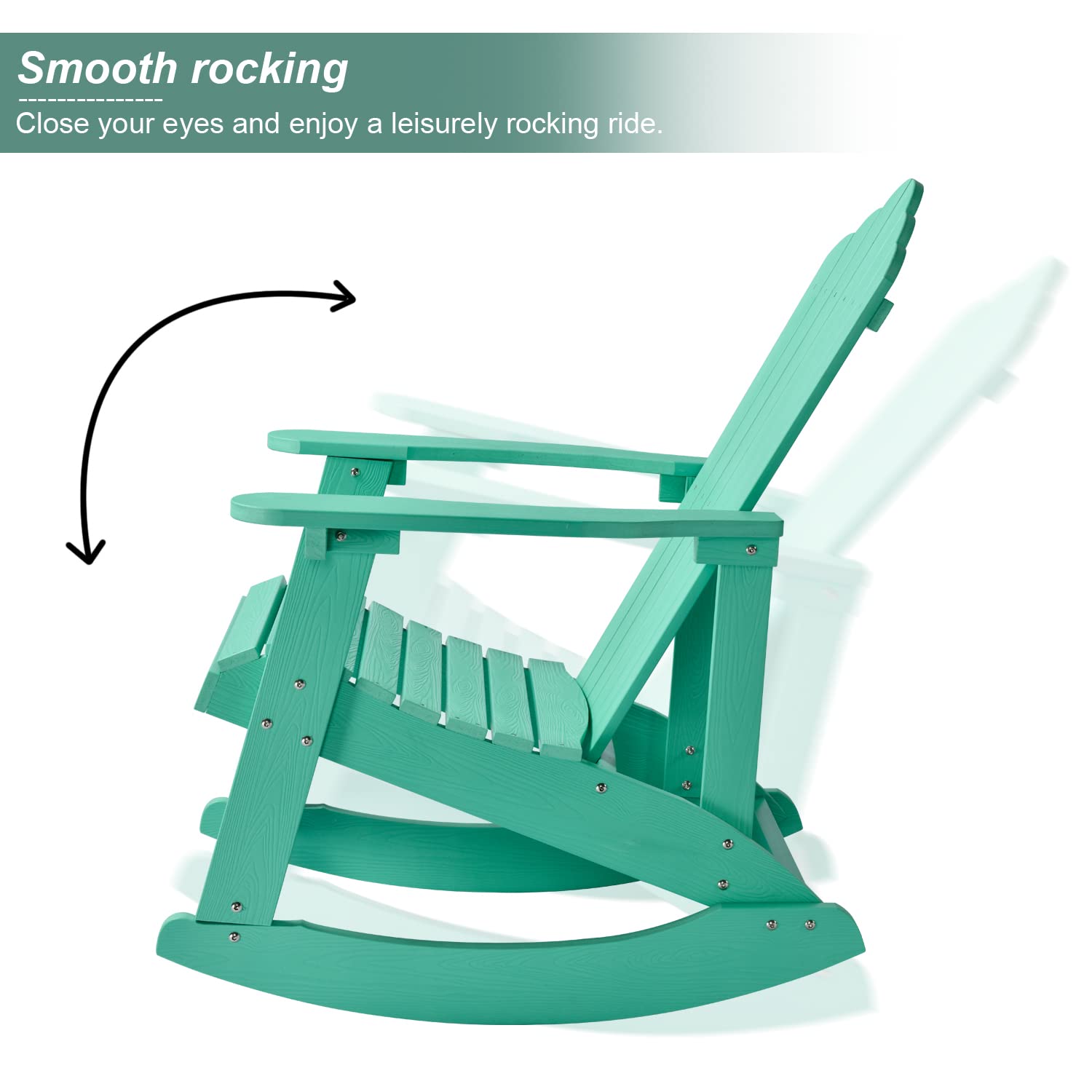 Classic Weather-Resistant Adirondack Rocking Chair for Patio, Deck, Garden & Backyard - Durable Outdoor Furniture with Real Wood Look - Perfect for Relaxing on Porch, Poolside or Lawn (Green, 1 Chair)