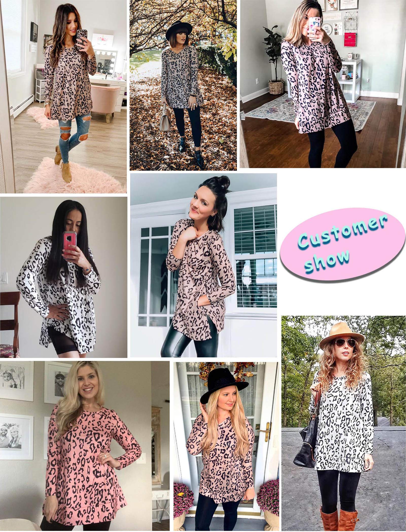 Maysoar Women's Leopard Print Tunic Top - Long Sleeve V-Neck Blouse for Casual Wear, Office Outfits & Fall Fashion