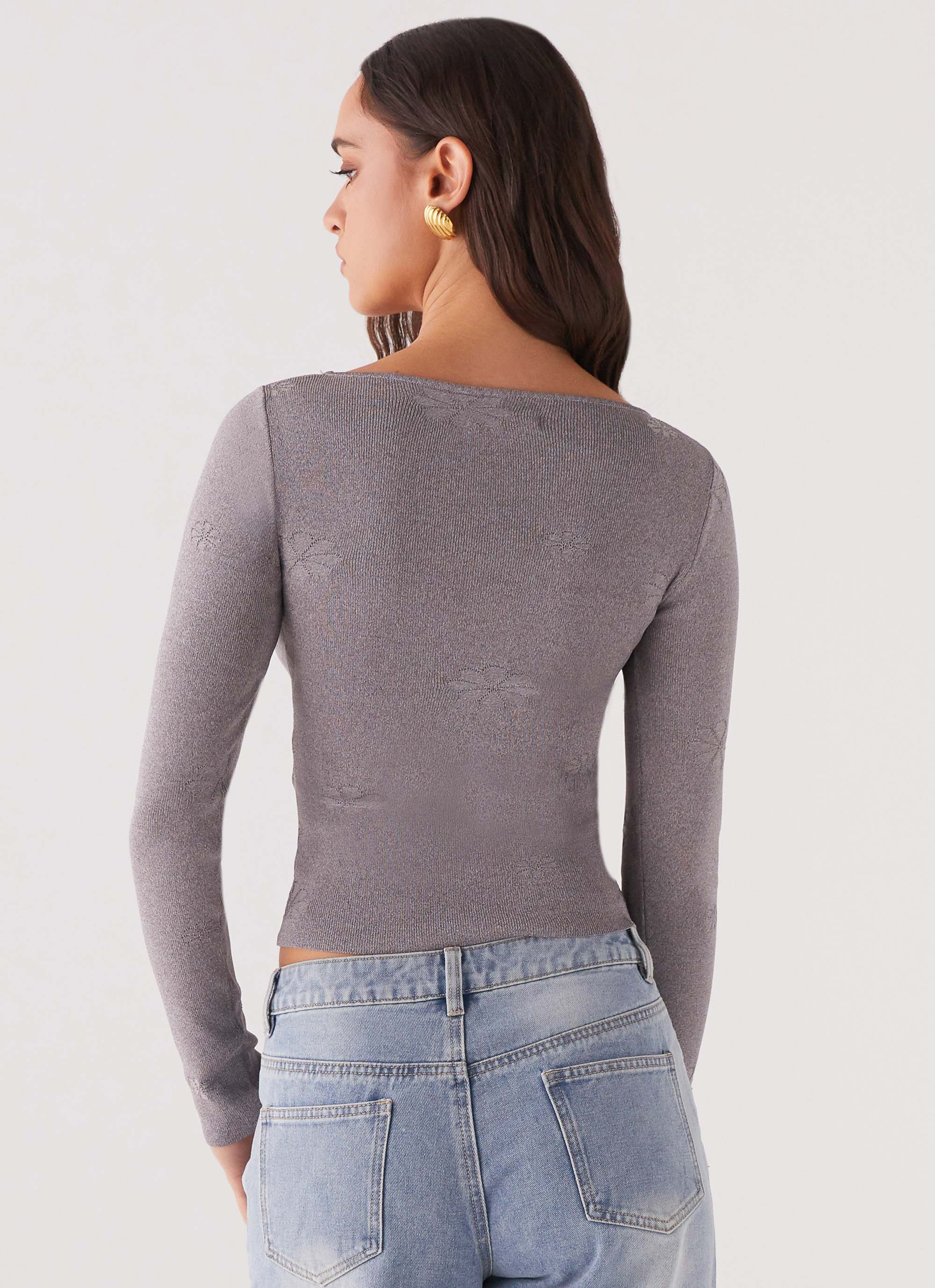 Dandelion Long Sleeve Knit Top for Women - Soft Grey Marle Crewneck Sweater | Casual Fall & Winter Layering Essential