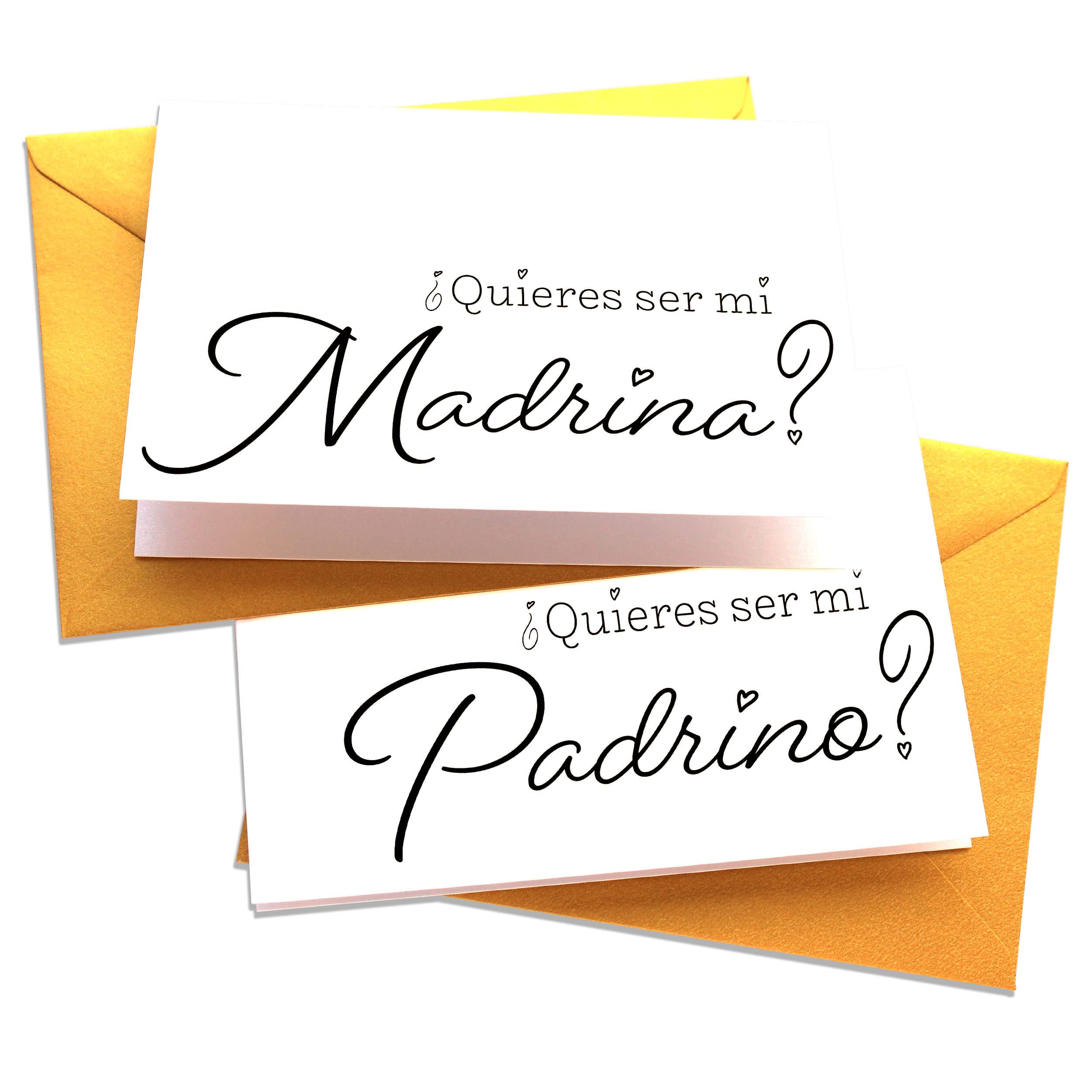 Elegant Spanish Godparent Proposal Cards (Madrina & Padrino) - Black and White Lettering with Golden Shimmer Envelopes, Set of 2 - Perfect for Baptism, Christening, or Religious Ceremony Celebrations