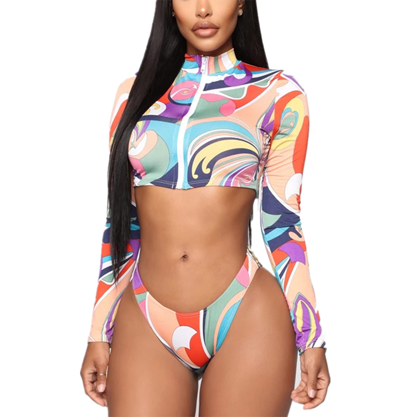 African Print Bikini Set - Long Sleeve High Waist Swimsuit for Women | Beach & Pool Party