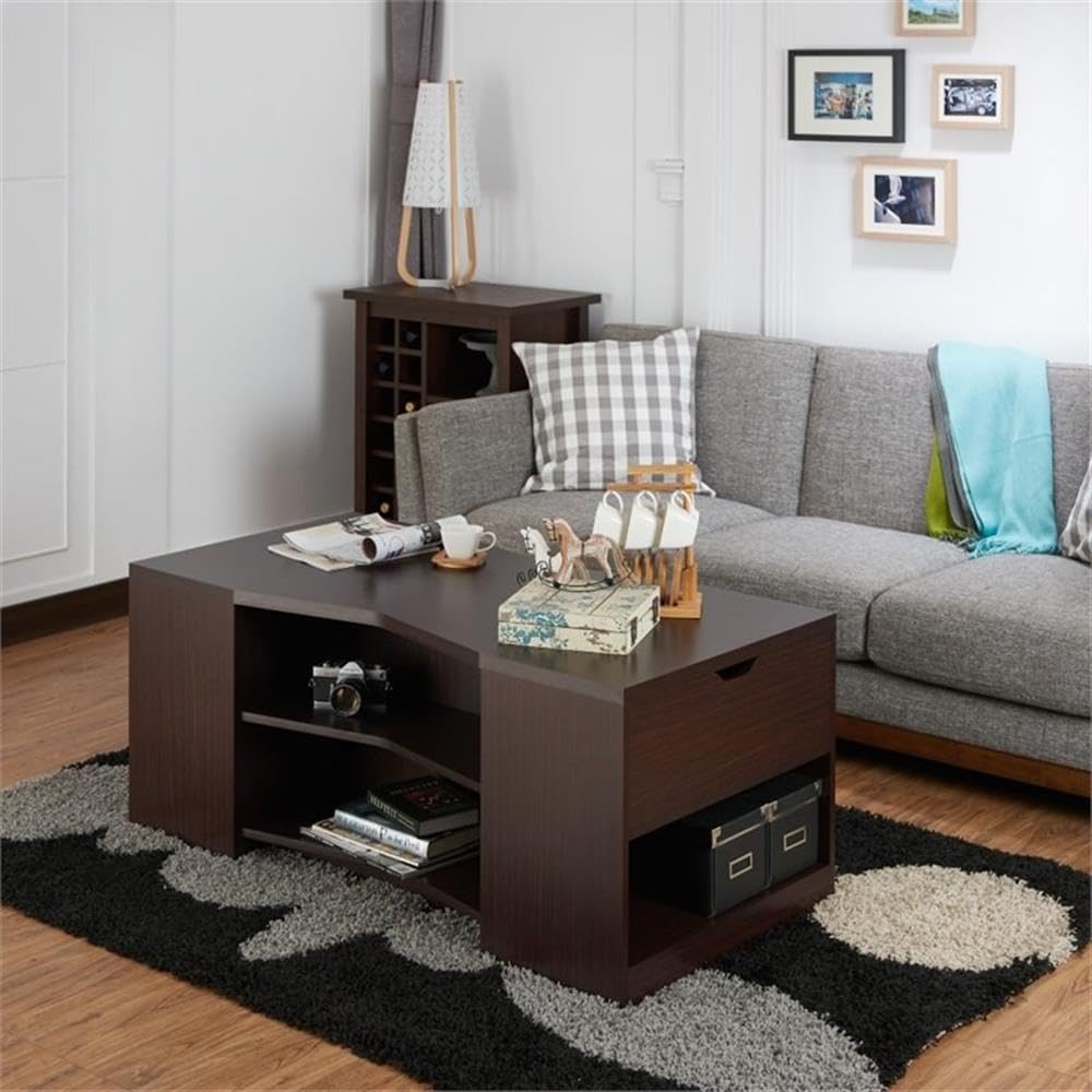 Sima Modern Walnut Wood Storage Coffee Table by Furniture of America - Perfect for Living Room, Office & Small Spaces