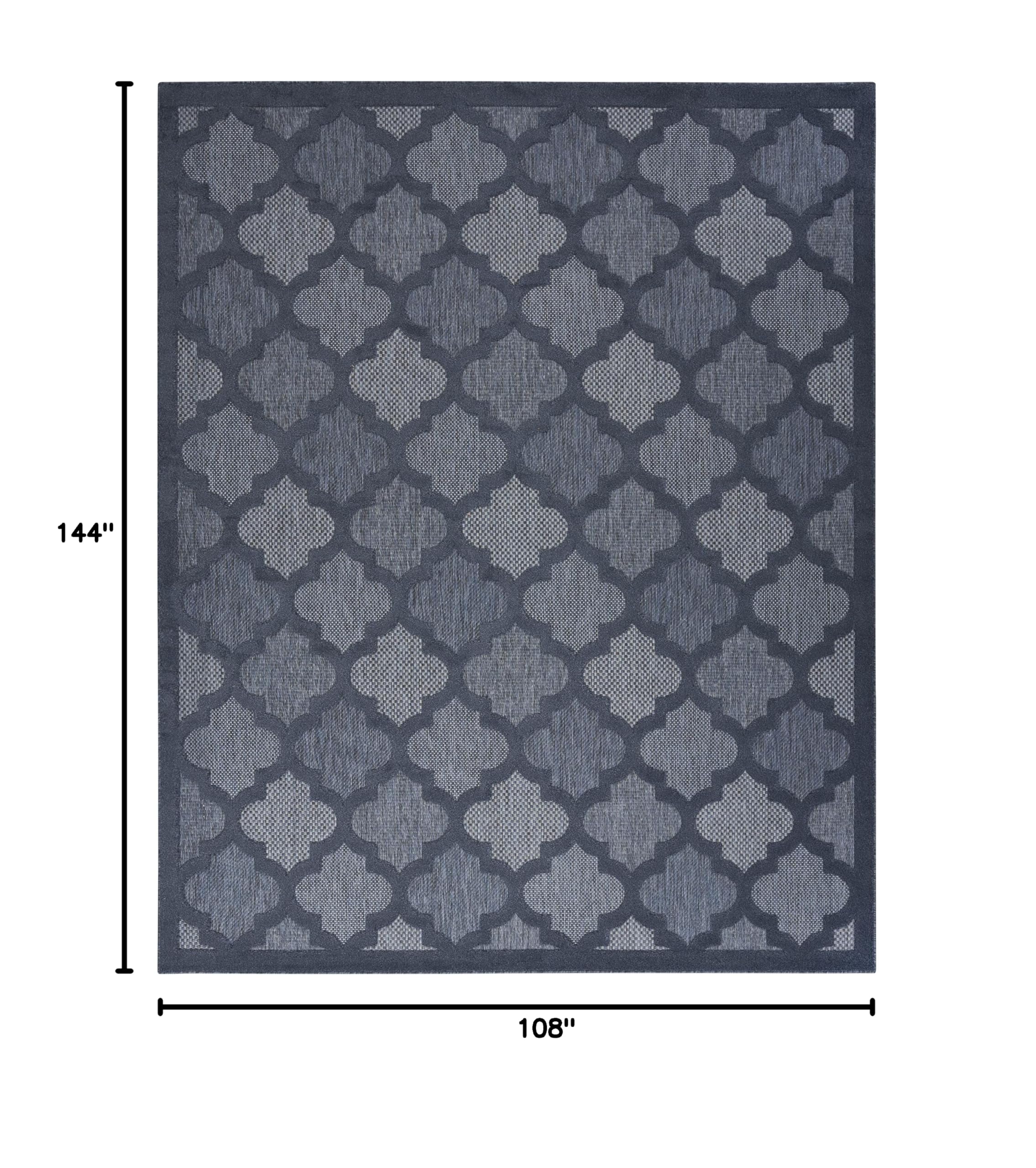 Nourison Easy Care Moroccan Navy Blue 9' x 12' Area Rug - Trellis Design, Non-Shedding & Easy Cleaning - Perfect for Bedroom, Living Room, Dining Room, Backyard, Deck & Patio (9x12) - Ideal for Indoor/Outdoor Use & High-Traffic Areas