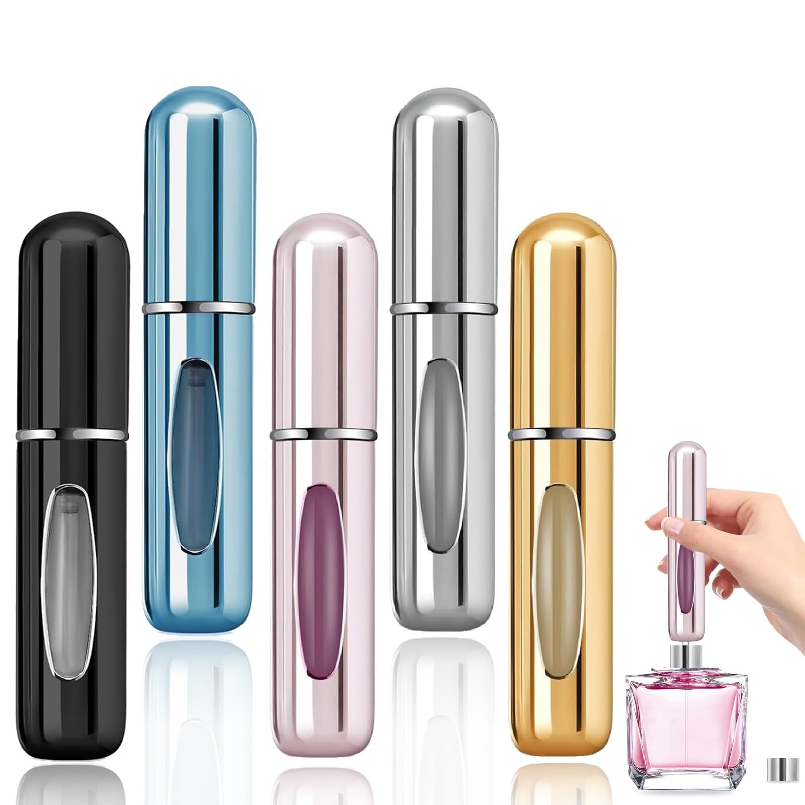5ml Mini Refillable Perfume Atomizer Set - 5 Pack Travel Size Perfume Spray Bottles for Women & Men | Portable Essential Oil Dispenser for Gym, Office, Travel & Daily Use