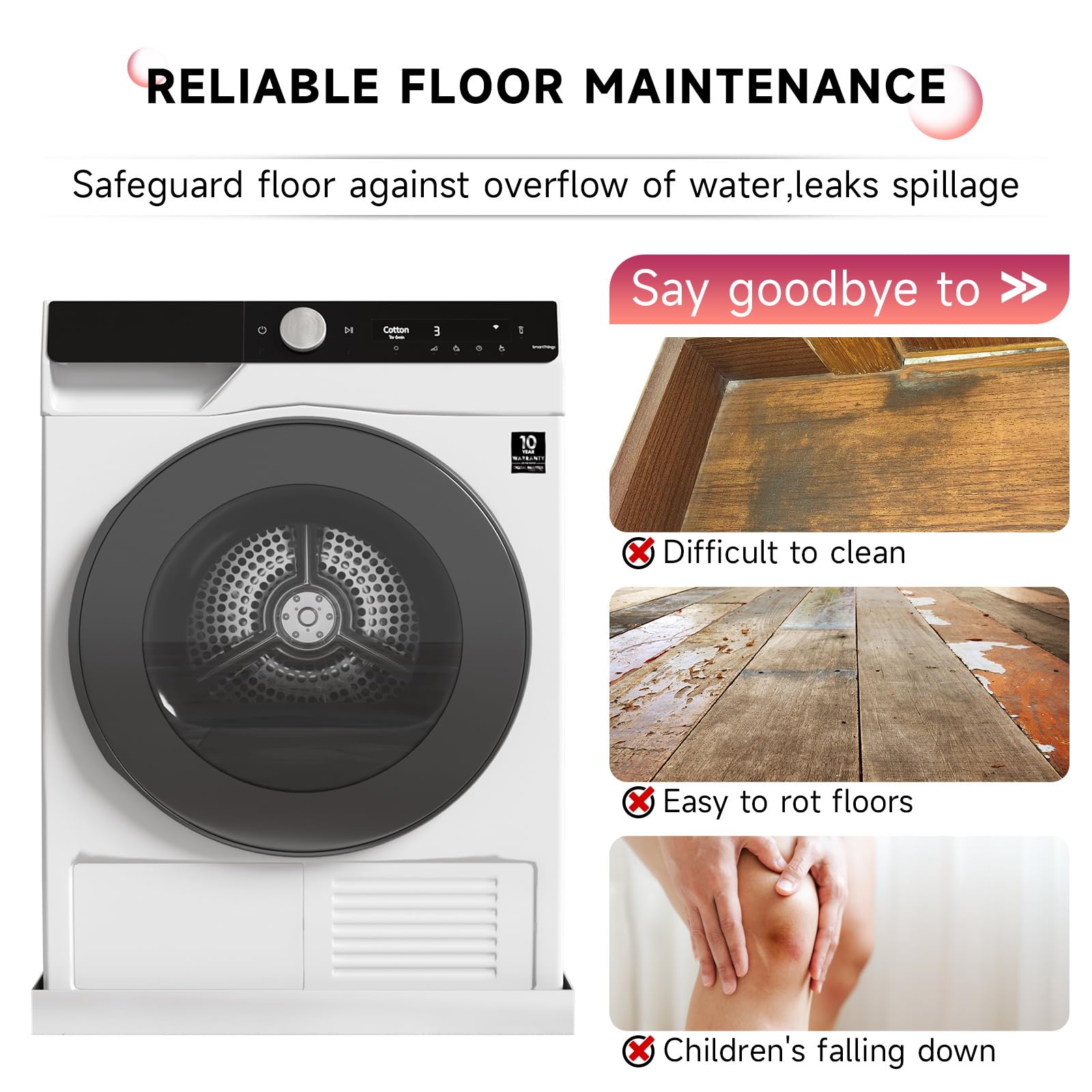 32 x 32 x 2.5 Inch 304 Stainless Steel Washing Machine Drain Pan - Heavy Duty Leak Proof Drip Tray for Compact Washers - Floor Protection Solution for Laundry Rooms & Basements