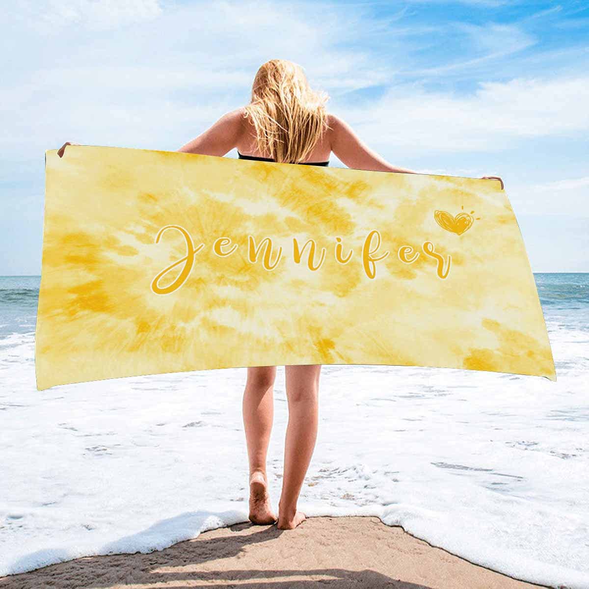 Custom Personalized Yellow Tie Dye Bath Towels with Names - Soft Absorbent Cotton Beach Towels for Kids, Adults, Men & Women - Perfect for Bathroom, Pool, Gym & Summer Vacation Gifts
