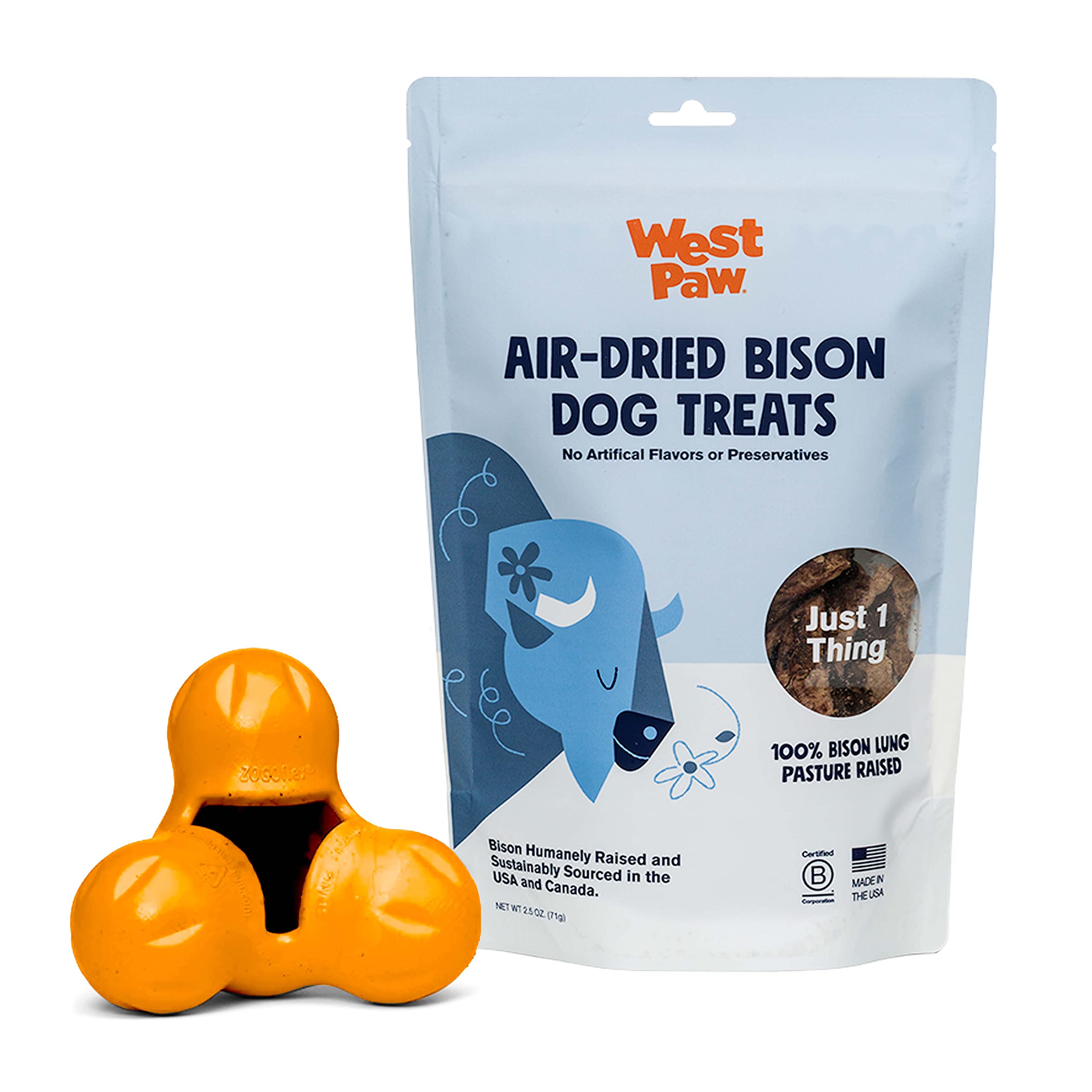 Premium Air-Dried Bison Lung Dog Treats with Zogoflex Tux Interactive Treat Dispenser Toy Bundle | Natural, Farm-Fresh Dog Chews & Puzzle Feeder for Mental Stimulation | Perfect for Training, Enrichment & Slow Feeding – Holds Kibble & Treats