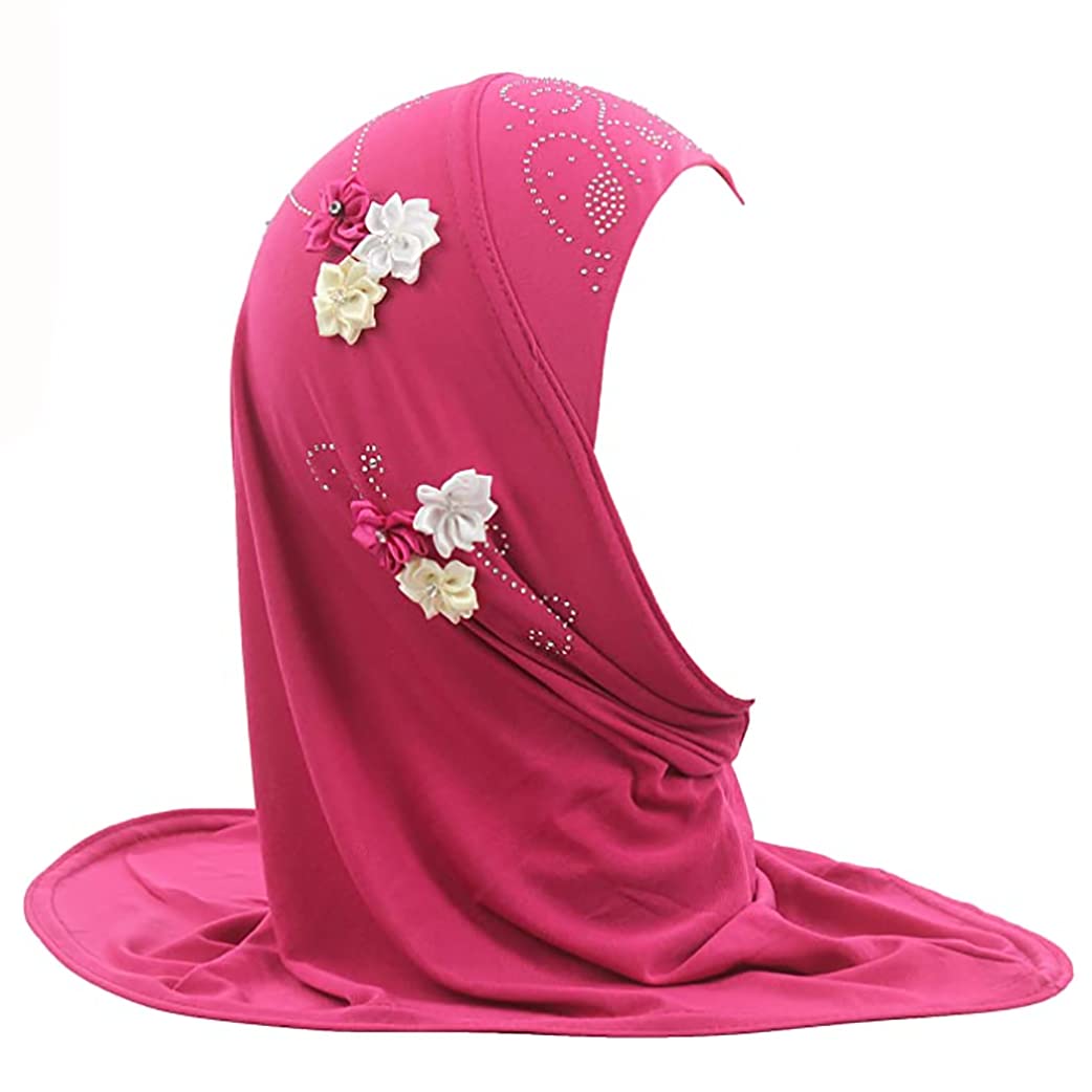Girls Muslim Hijab Floral Lace Head Scarf - Islamic Modesty Shawl for Kids & Teens - Breathable Arab Head Wrap with Flower Embroidery - Perfect for School, Prayer & Special Occasions
