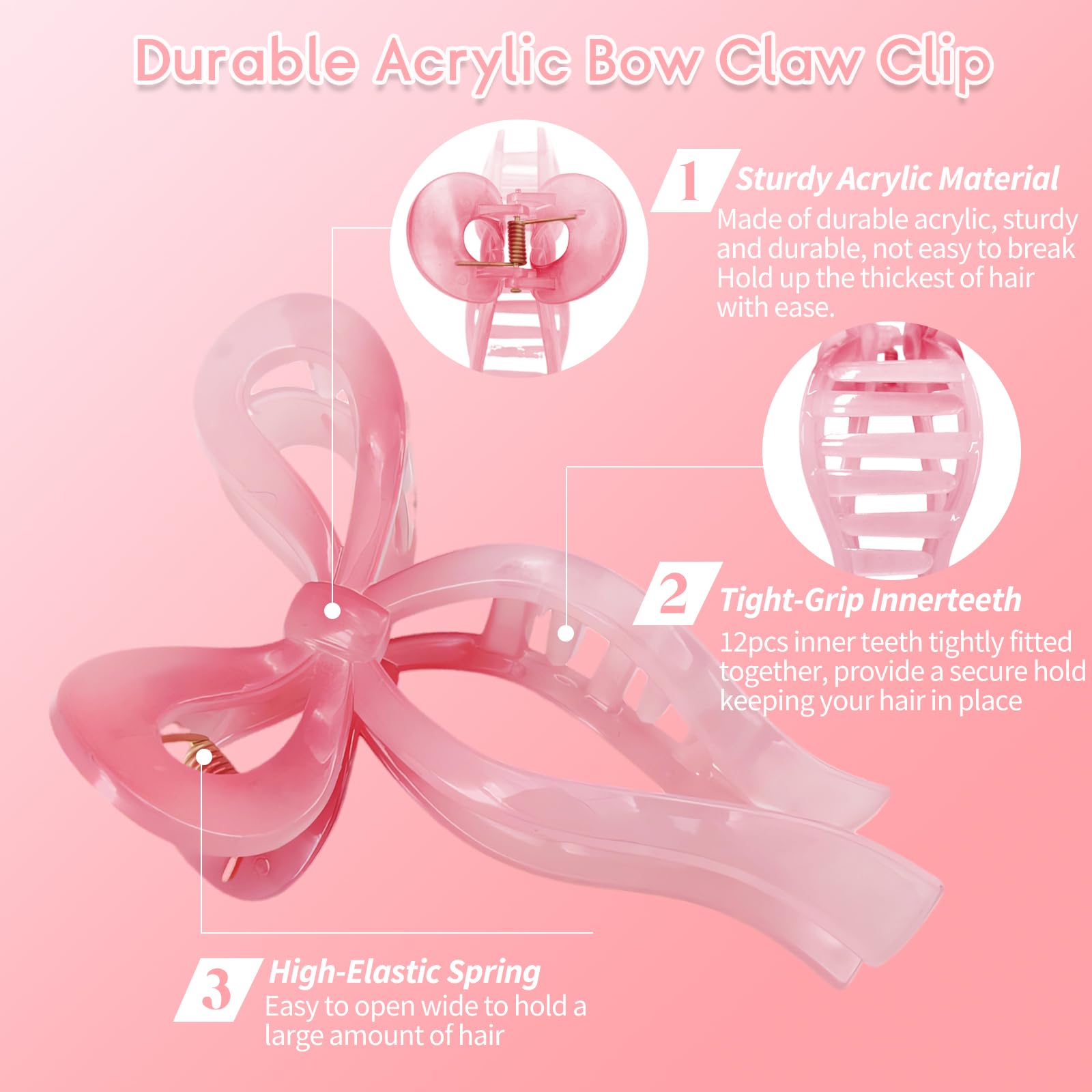 4PCS Large Acrylic Bow Hair Clips for Women - 5