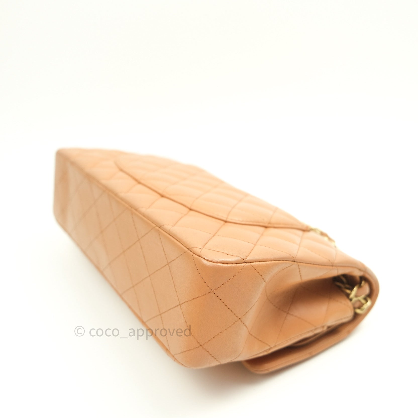 Chanel Classic Flap Bag M/L Size in Beige Lambskin Leather with Gold Hardware - Perfect for Everyday Luxury & Special Occasions