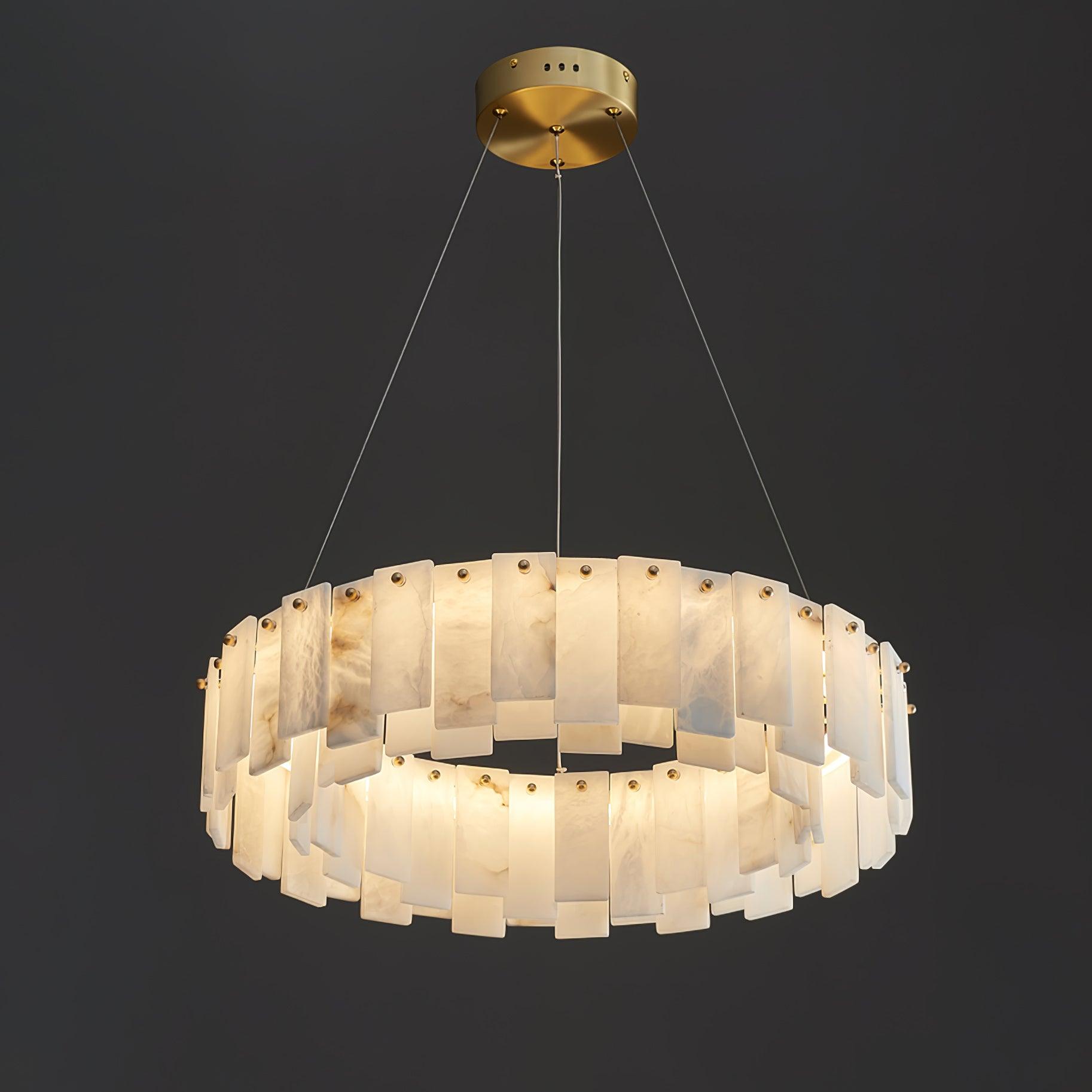 Celestial Alabaster Round Chandelier - Modern Crystal Ceiling Light Fixture for Dining Room, Bedroom & Living Room | Elegant Home Decor Lighting