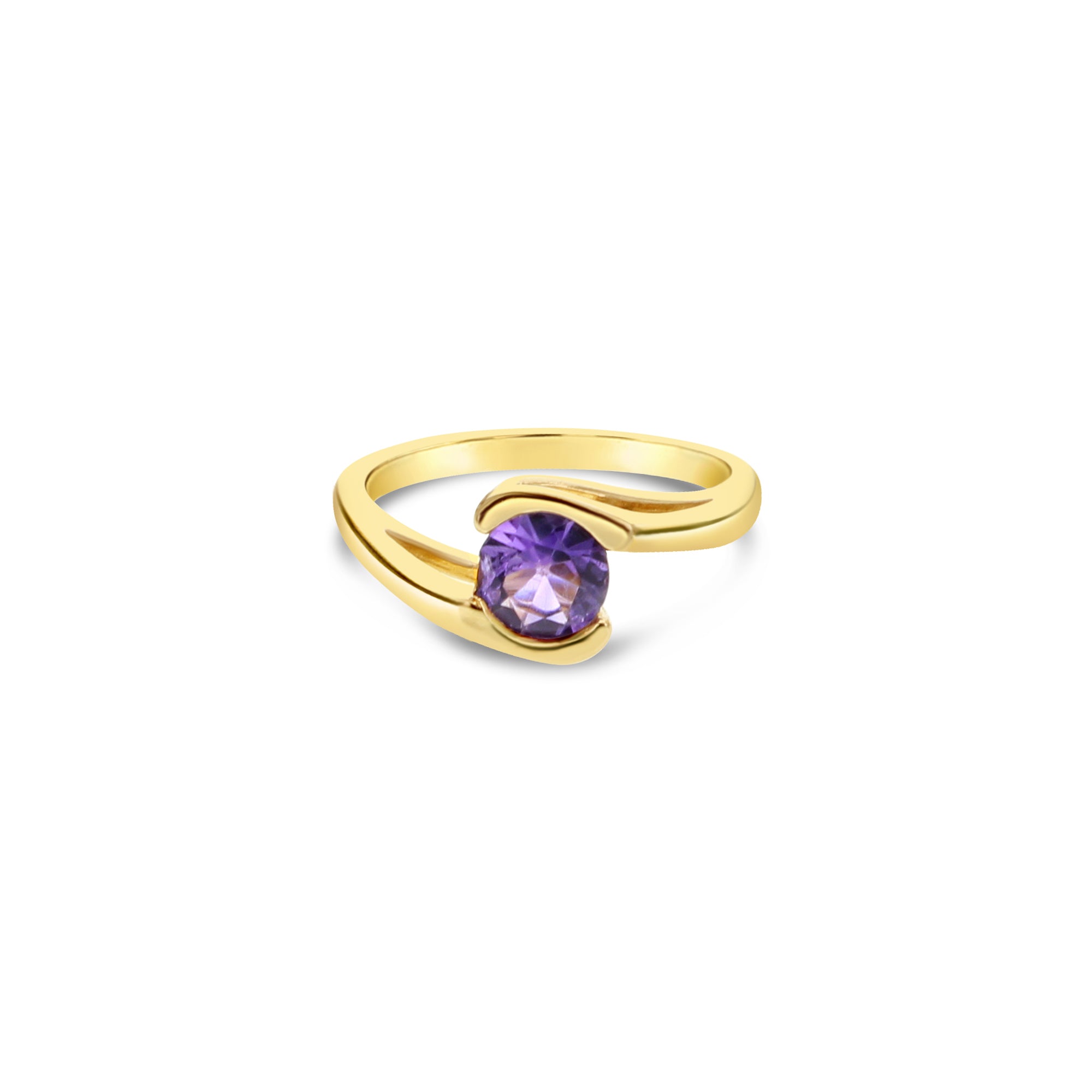 14k Yellow Gold Solitaire Amethyst Ring for Women | Elegant Purple Gemstone Jewelry Gift for Anniversary, Engagement & Special Occasions