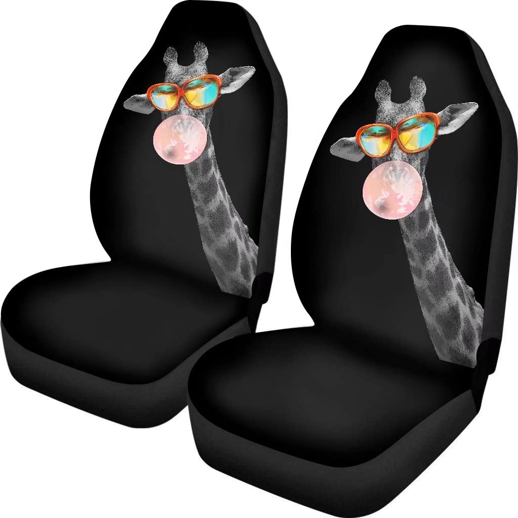 BIGCARJOB Funny Giraffe Car Seat Covers Set - 2-Piece Animal Print Universal Bucket Seat Protectors for Men & Women - Easy Installation - Perfect for Cars, SUVs & Trucks - Great Gift Idea for Animal Lovers & Car Enthusiasts