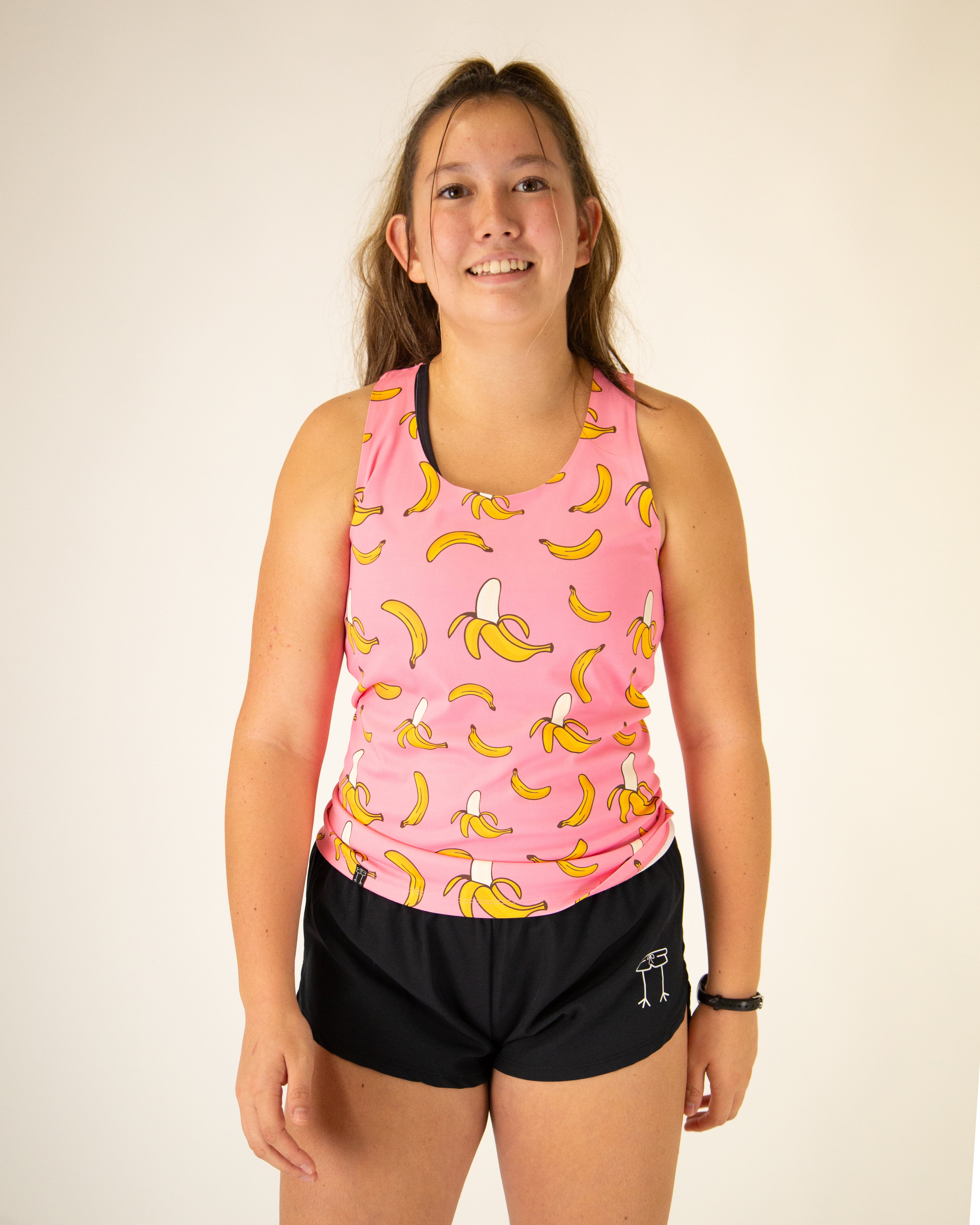 Women's Pink Bananas Performance Singlet - Breathable Workout Tank Top for Running, Yoga & Gym - Comfortable Athletic Activewear for Women