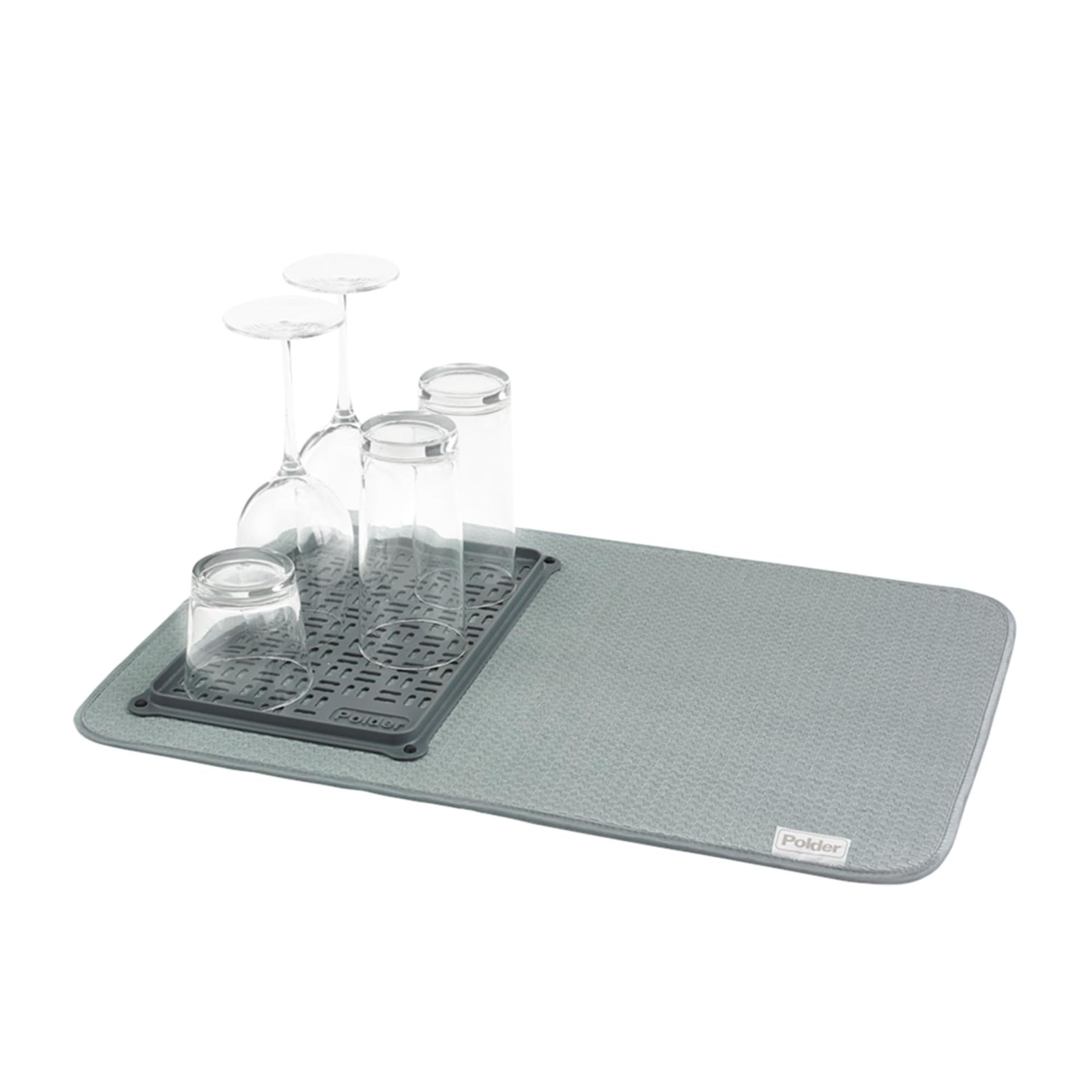 Premium Polder Microfiber Drying Mat & Glassware Tray - Super Absorbent, Non-Slip Kitchen Drying Rack for Dishes, Cups, Utensils - Perfect for Countertop, Sink, or Dishwasher Use