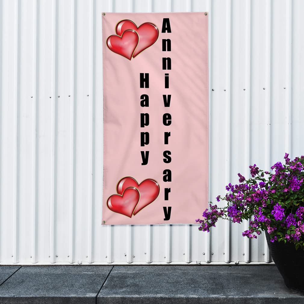 Custom Vertical Vinyl Banner - Happy Anniversary Outdoor Sign (96x48 Inches) | Weatherproof Yard Banner with 8 Grommets | Perfect for Parties, Weddings & Business Events | Multiple Sizes Available