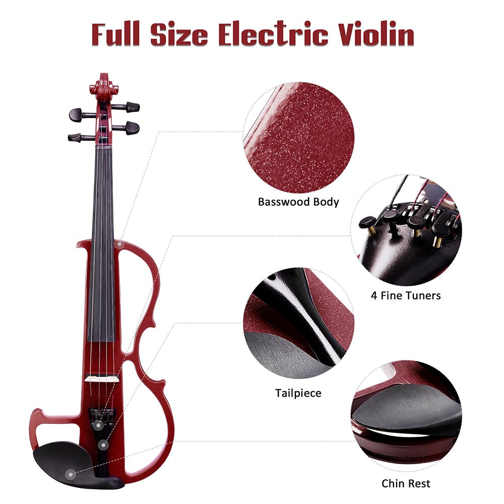 Professional Full Size Electric Violin Kit with Bow, Headphones, Case & Rosin - Perfect for Beginners, Practice, Performances & Silent Playing at Home