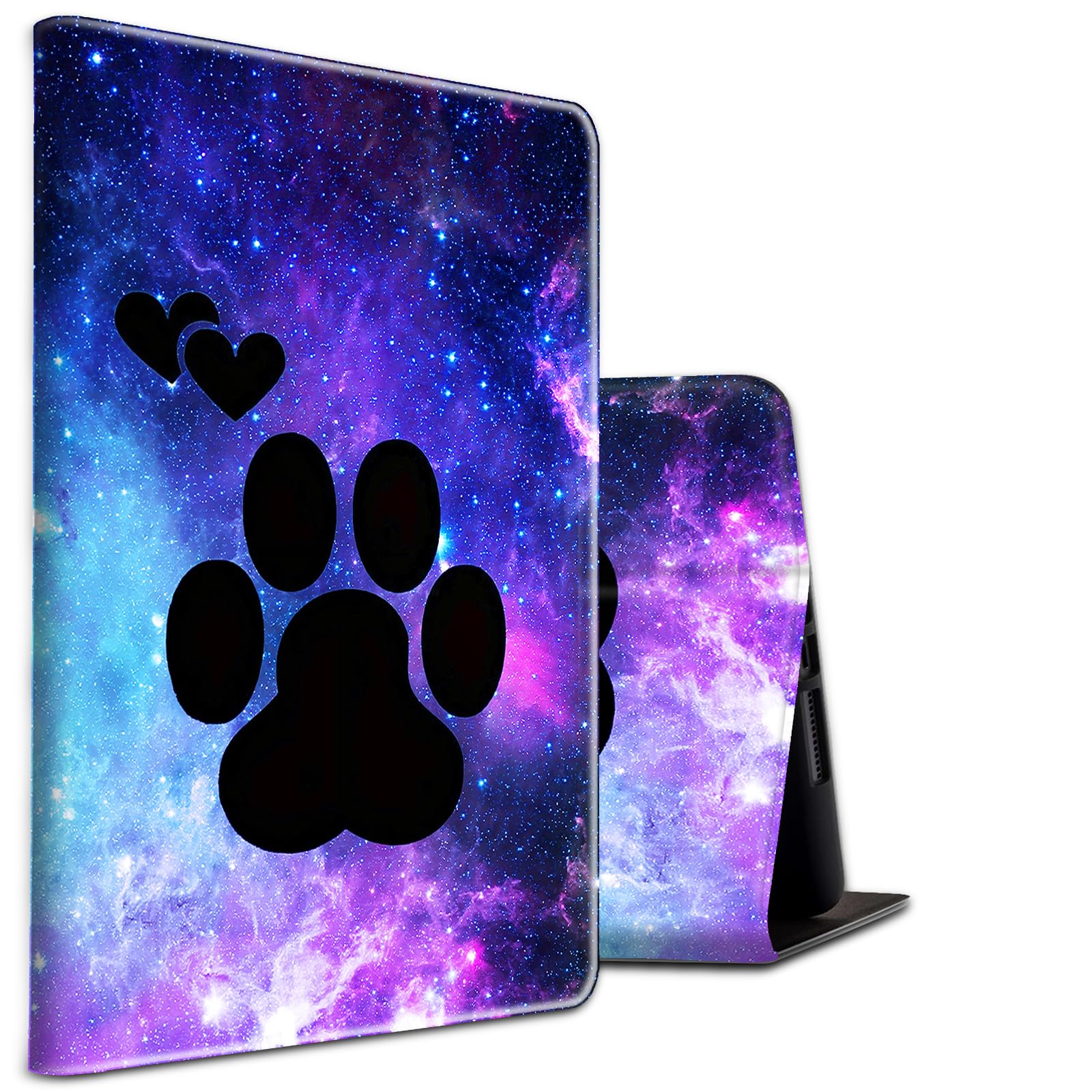 Premium Shockproof Slim PU Leather Stand Case for Fire HD 10 & 10 Plus Tablet (11th Gen, 2021 Release) - Auto Sleep/Wake Cover for Amazon Kindle Fire 10 - Cute Animal Dog Paws & Galaxy Design - Perfect for Work, Travel & Home Entertainment