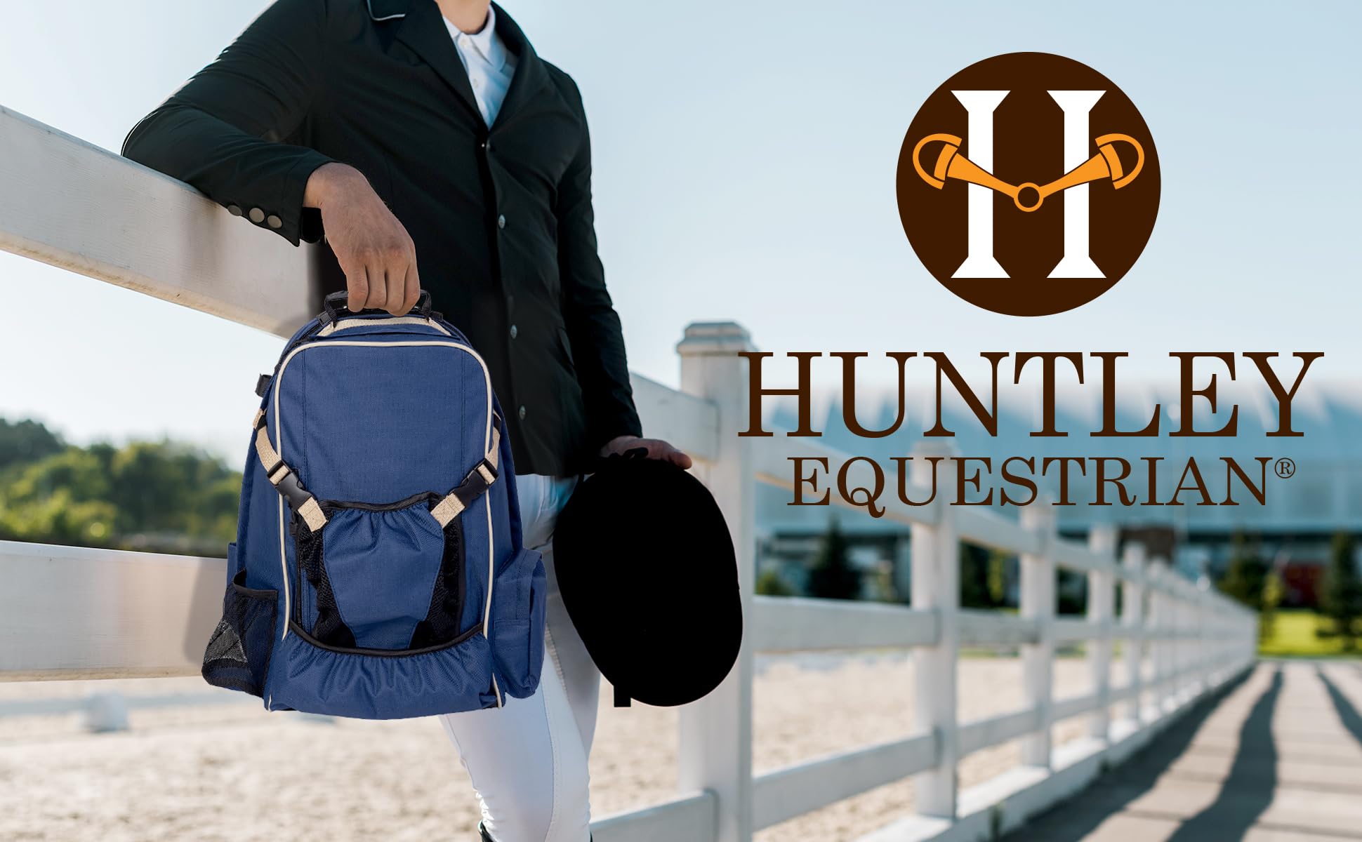 Huntley Equestrian Deluxe Heavy Duty Nylon Horse Riding Backpack - Waterproof Exterior Storage Bag with Adjustable Shoulder Straps - Perfect for Horse Shows, Trail Rides & Outdoor Adventures
