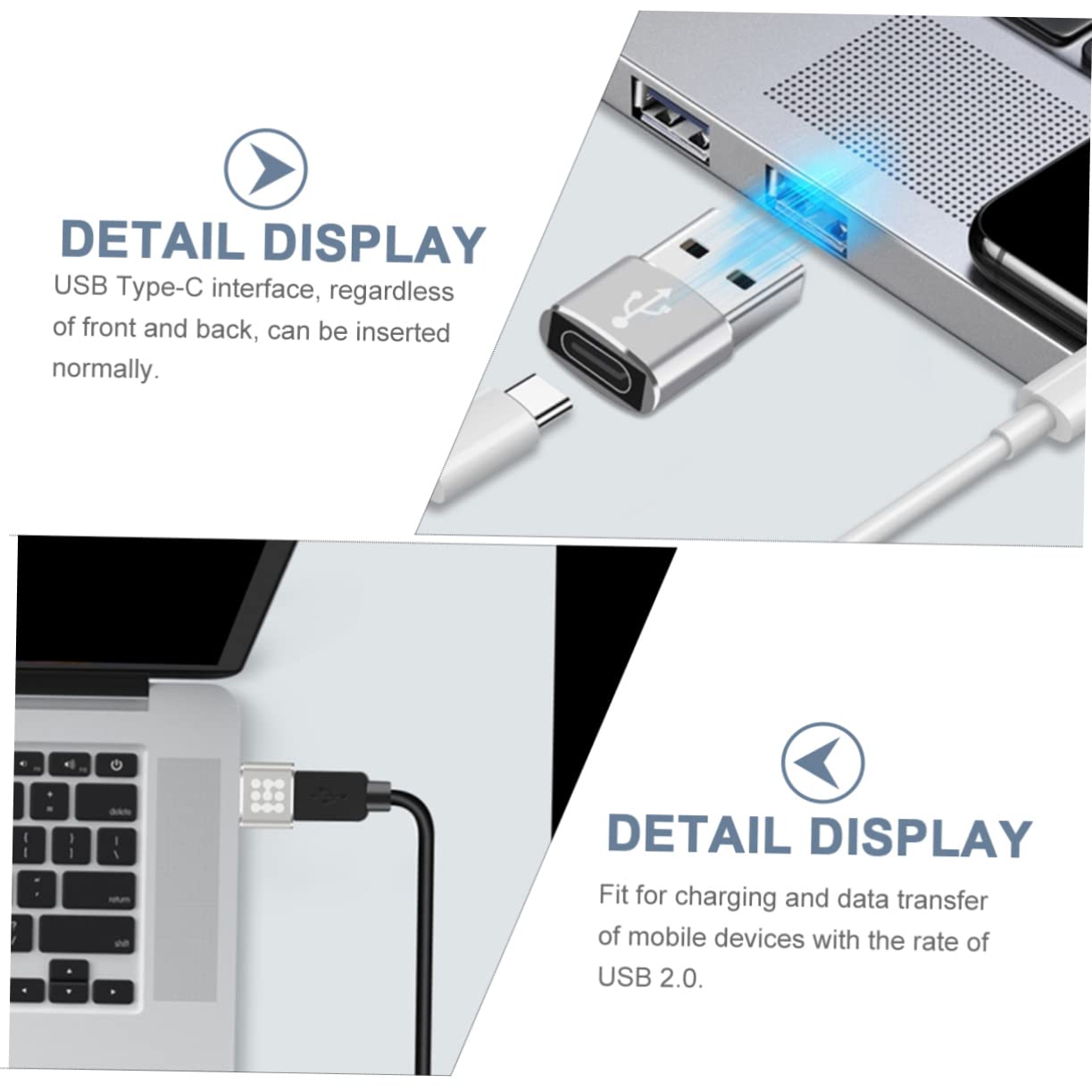 Hemobllo 3-Pack USB C to USB Adapter, Aluminum Alloy USB-C to USB 2.0 Converter for Charging, Data Transfer - Compatible with Laptop, Phone, Tablet, Power Bank & More