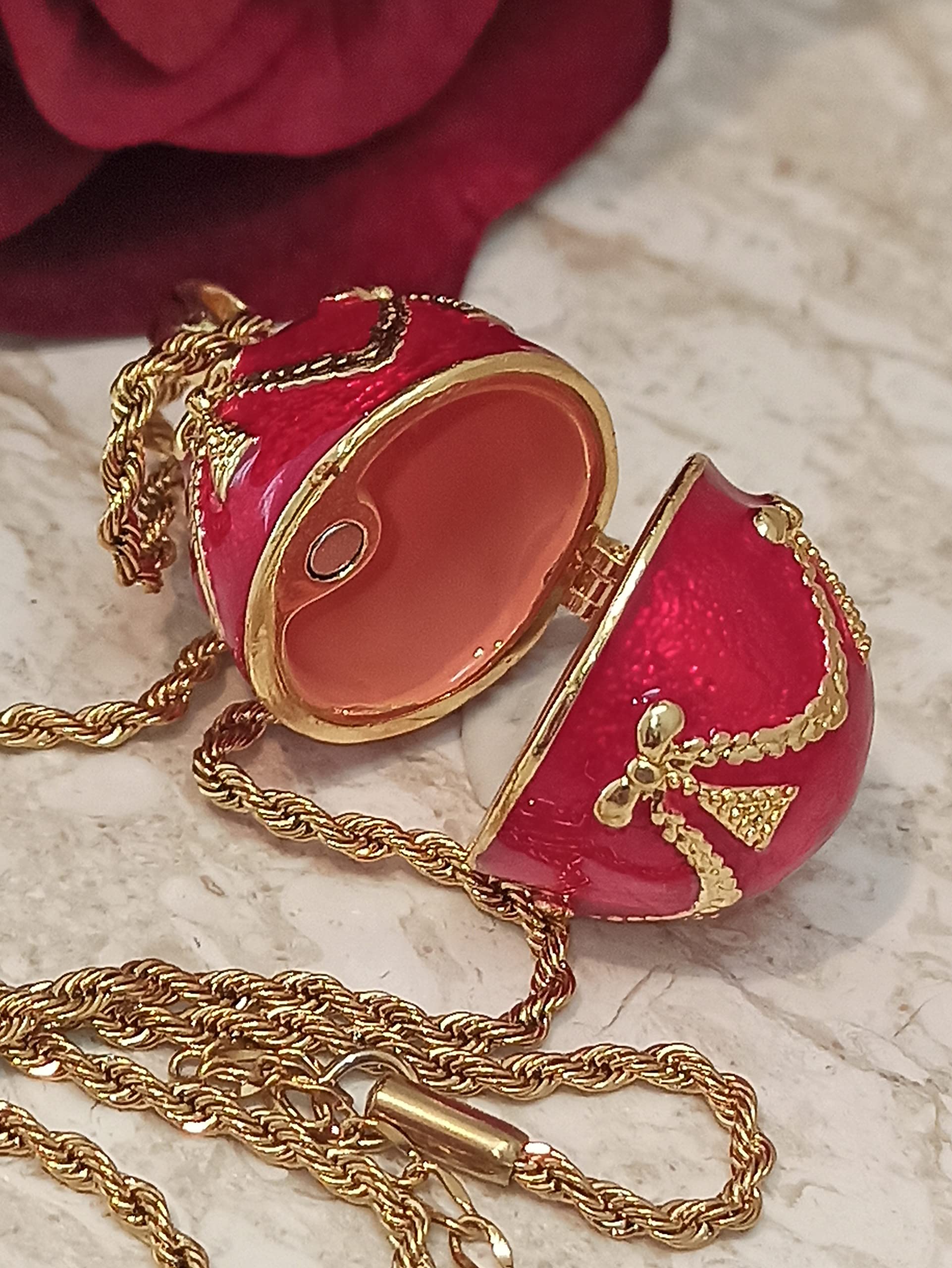 Exquisite 24k Gold Faberge Egg Necklace & Austrian Ruby Bracelet Set - 2ct Handmade Jewelry for Women | Valentine's Day Gifts, Graduation Presents, Birthday Party Accessories for Teen Girls | Perfect for Special Occasions, Prom Nights & Formal Events