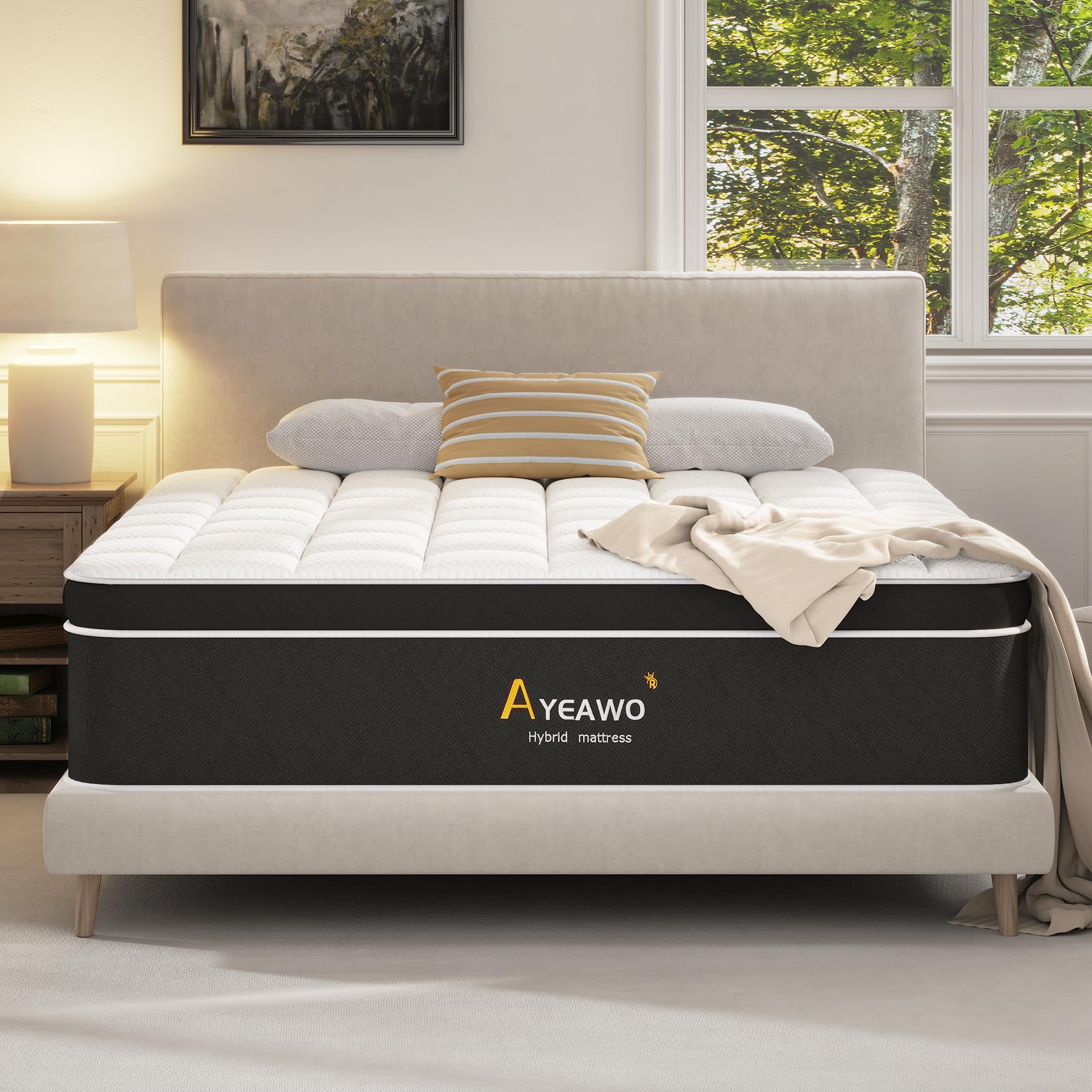 12 Inch Hybrid King Size Mattress with Gel Memory Foam & Pocket Springs - Premium Pressure Relief, Enhanced Support & Cooling Comfort for Bedroom, Guest Room, Master Suite - CertiPUR-US Certified Mattress in a Box