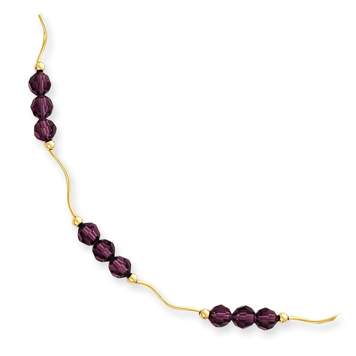 14K Yellow Gold Hollow Polished Amethyst Crystal Bead 2 Inch Extension Necklace with Lobster Claw Clasp - Elegant Pendant Necklace for Women | Perfect for Weddings, Parties & Everyday Wear