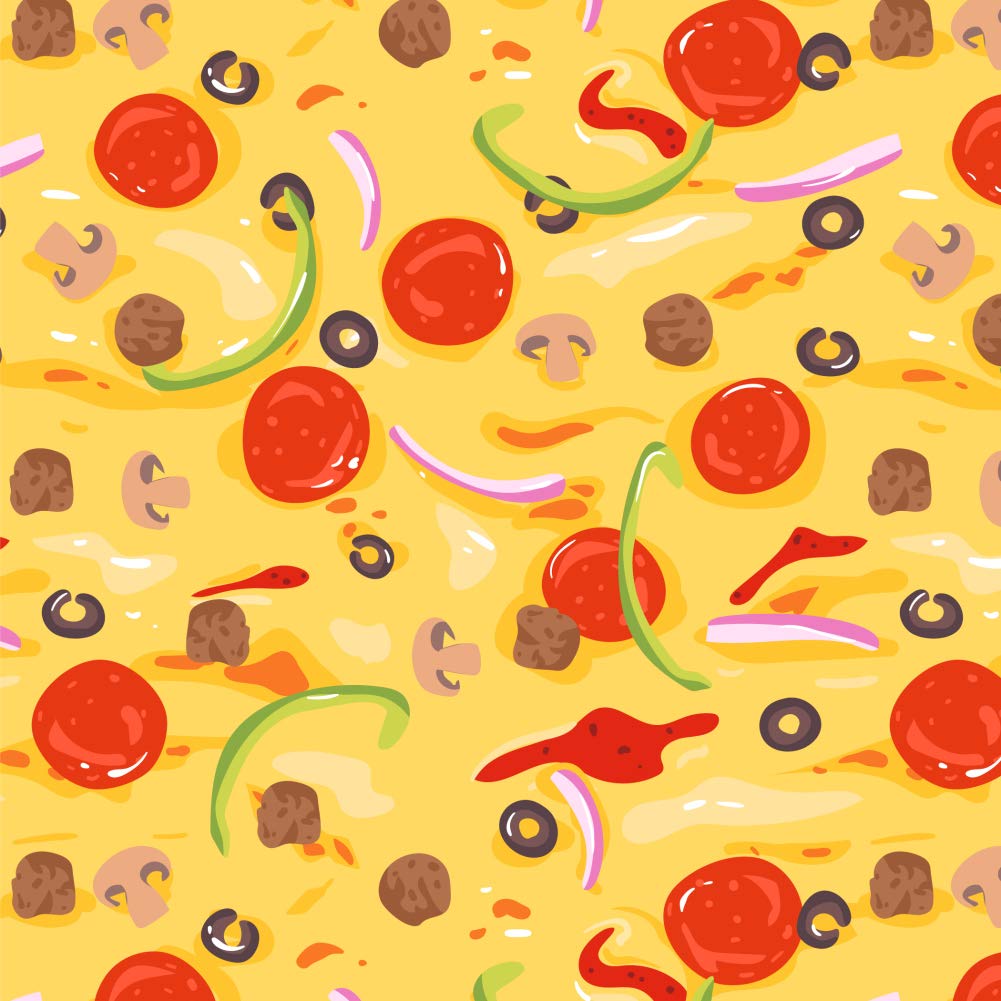 GRAPHICS & MORE Combination Pizza Pattern Wrapping Paper Rolls - Pepperoni, Olives & Onions Design | Perfect for Birthday Gifts, Party Decorations & Food-Themed Events