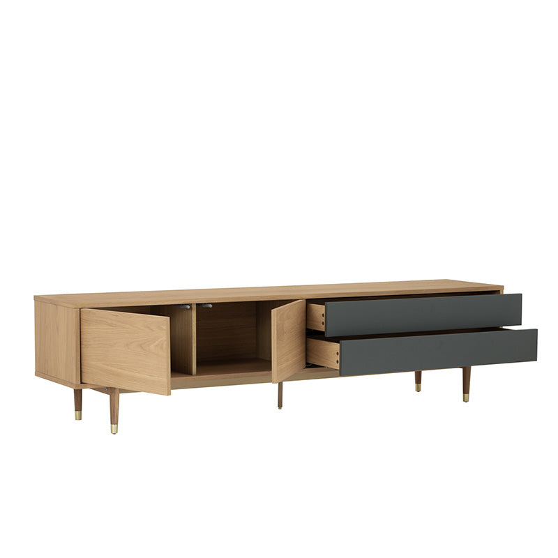 Houston Entertainment TV Stand 200cm - Modern Natural & Grey Wood Media Console for Living Room, Bedroom, Home Theater Setup