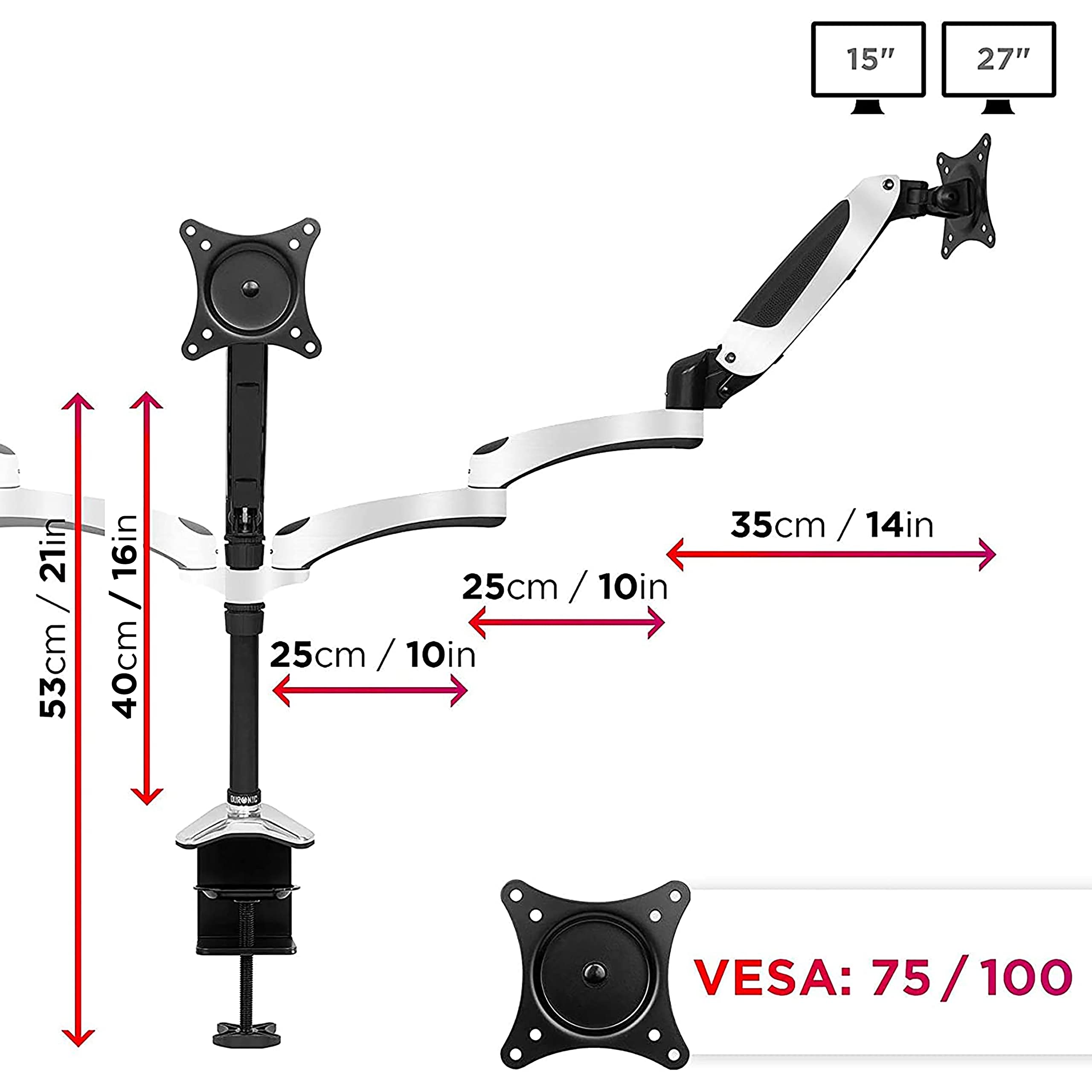 Duronic DM653 Triple Monitor Arm Stand - Adjustable Gas Spring Mount for 3 Screens up to 32