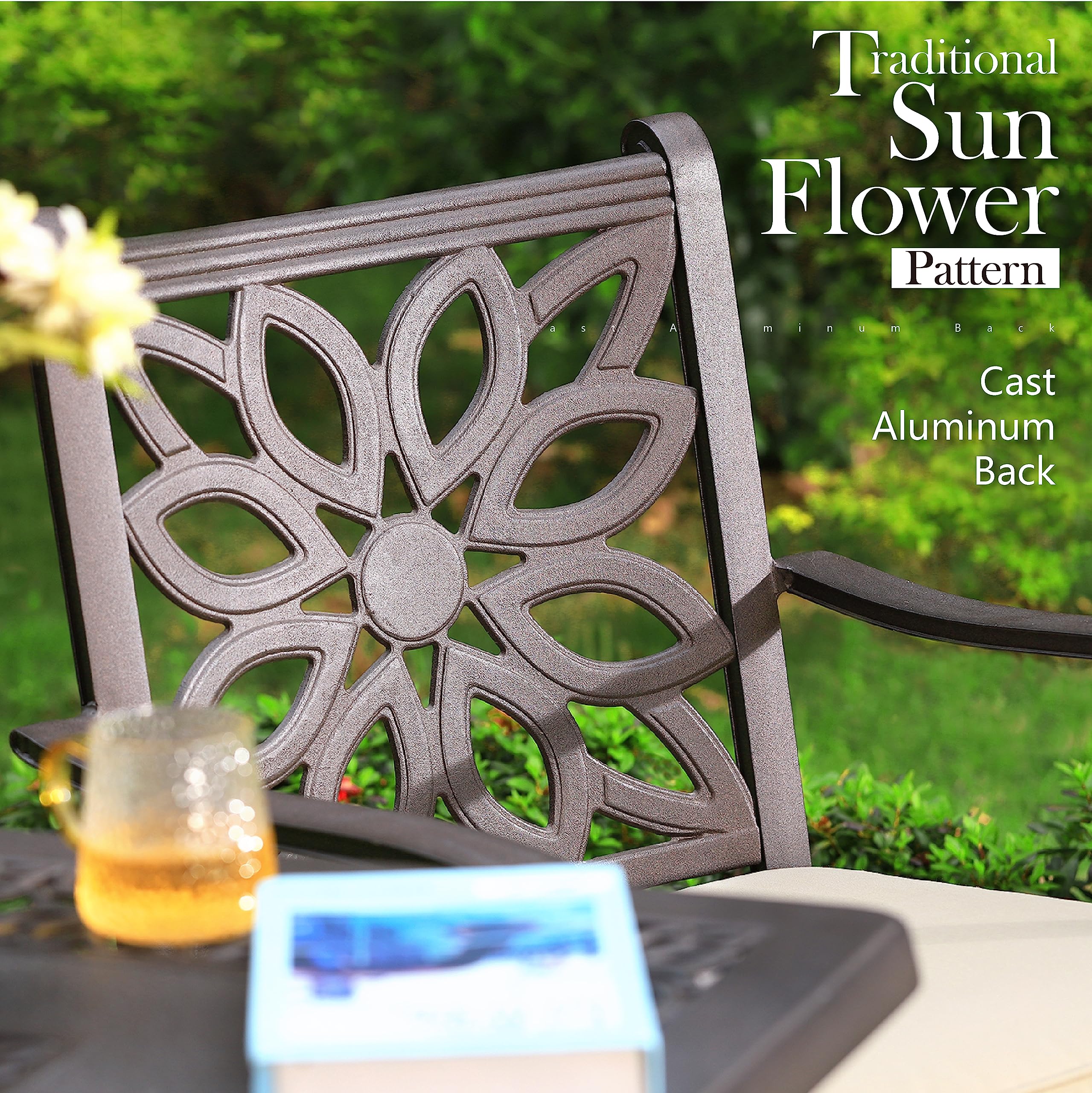 PHI VILLA 3-Piece Outdoor Patio Furniture Set - Swivel Bar Stools & Table, Cast Aluminum Bistro Set for Deck, Lawn, Garden & Backyard - Perfect for Outdoor Dining, Entertaining & Relaxing