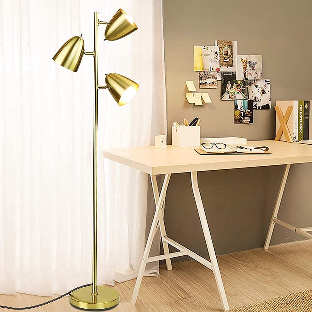 Modern Standing Lamp - Adjustable LED Floor Light for Living Room, Bedroom, Office & Study | 3-Light Tall Tree Design with Gold Finish | Includes 3 x 9W LED Bulbs | Perfect for Reading, Ambient Lighting & Home Decor