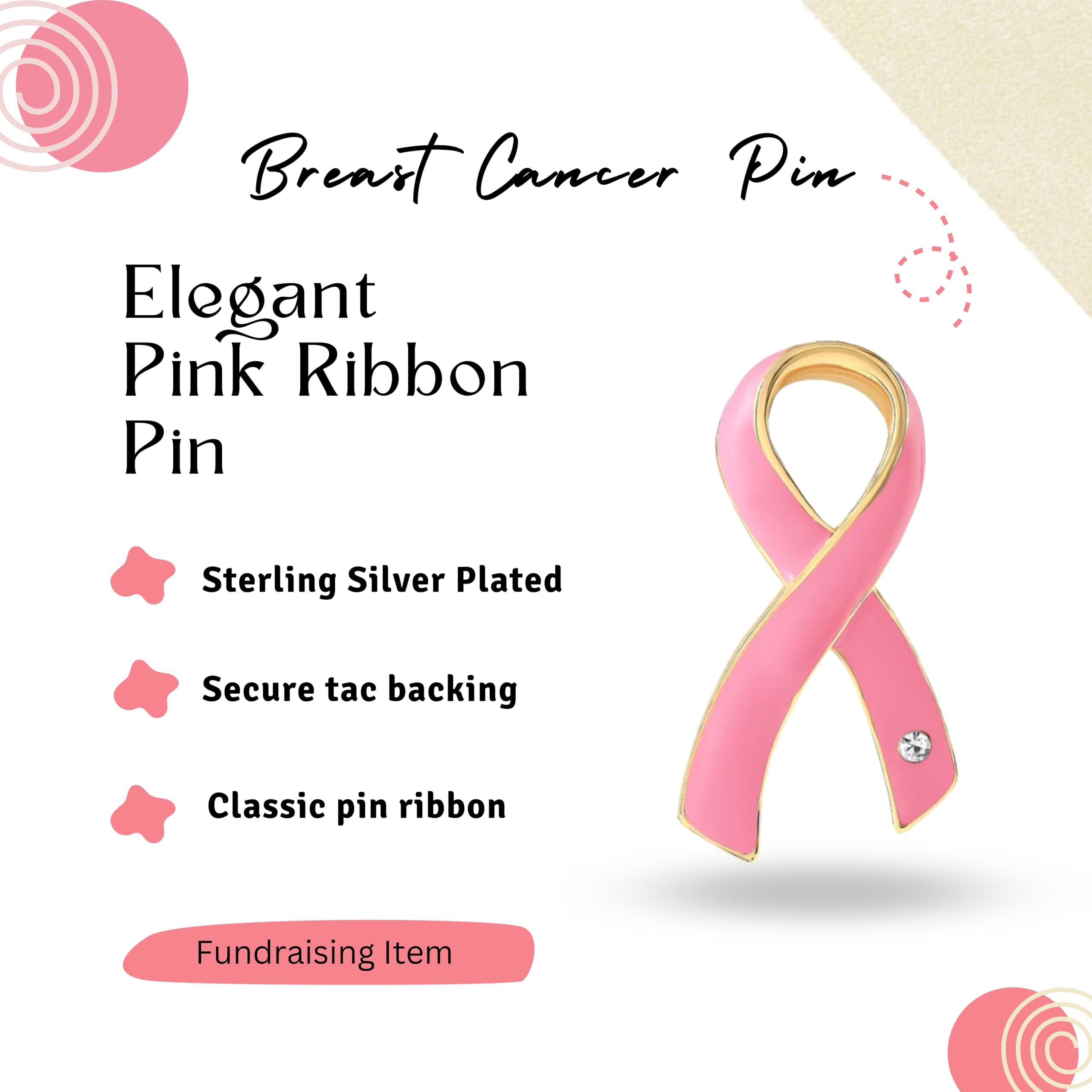 2 Pack Large Pink Ribbon Pins with Crystal – Breast Cancer Awareness Pins for Fundraising Events, Support Groups, Promotions & Gifts – Perfect for Charity Walks, Survivor Celebrations & Awareness Campaigns