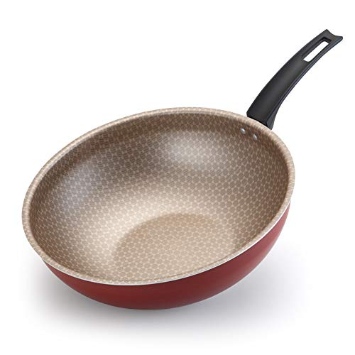 Premium 28cm Aluminum Oliveira Wok Pan - 4.2L Non-Stick Cooking Pot with Heat-Resistant Handle, Luxury Red - Perfect for Stir-Fry, Sautéing & Asian Cuisine