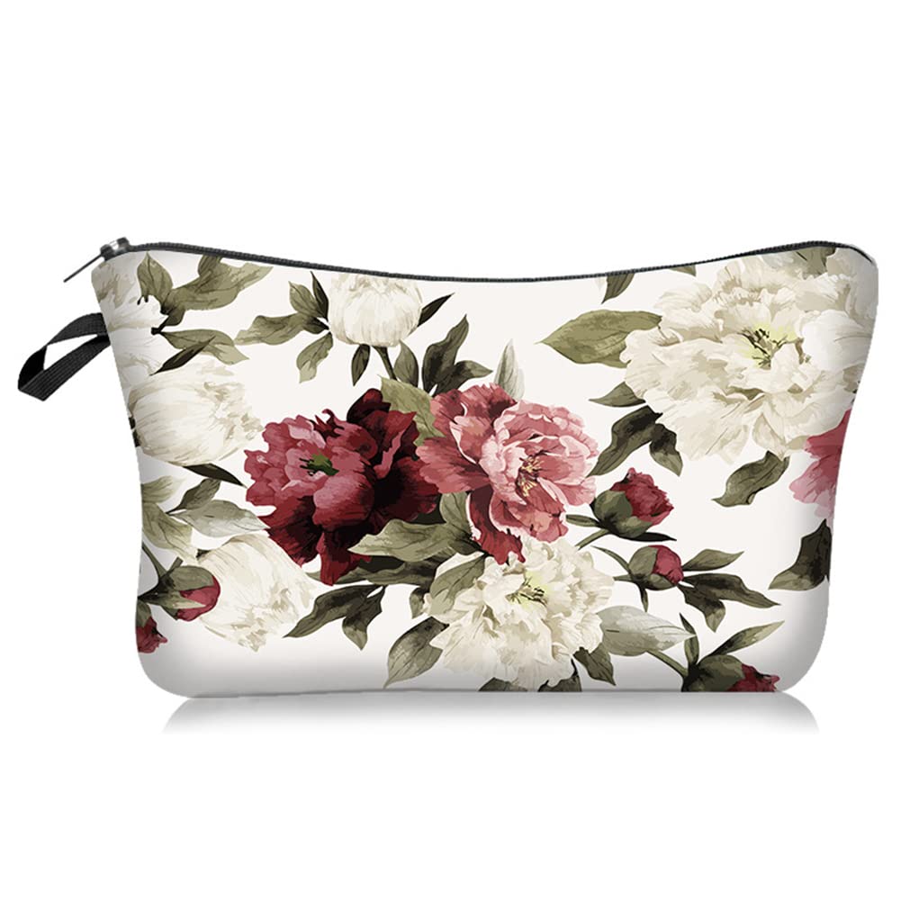FITINI Peony Printed Waterproof Makeup Bag for Women - Small Travel Cosmetic Organizer Pouch with Zipper, Portable Toiletry Storage for Girls | Perfect for Travel, Gym, and Daily Essentials Organization