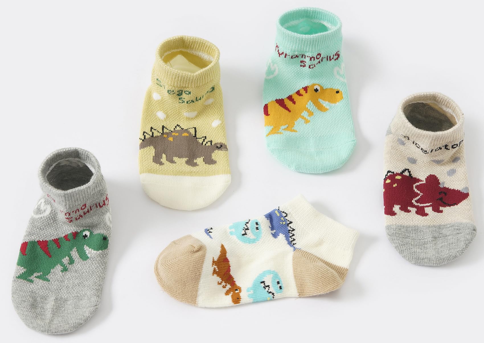CHUNG Boys Cotton Ankle Socks 5/10 Pack - Low Cut Dinosaur Print Mesh Socks for Kids 2-9 Years - Lightweight Breathable School Running Sports Casual Socks - Perfect for Daily Wear, Playtime & Outdoor Activities