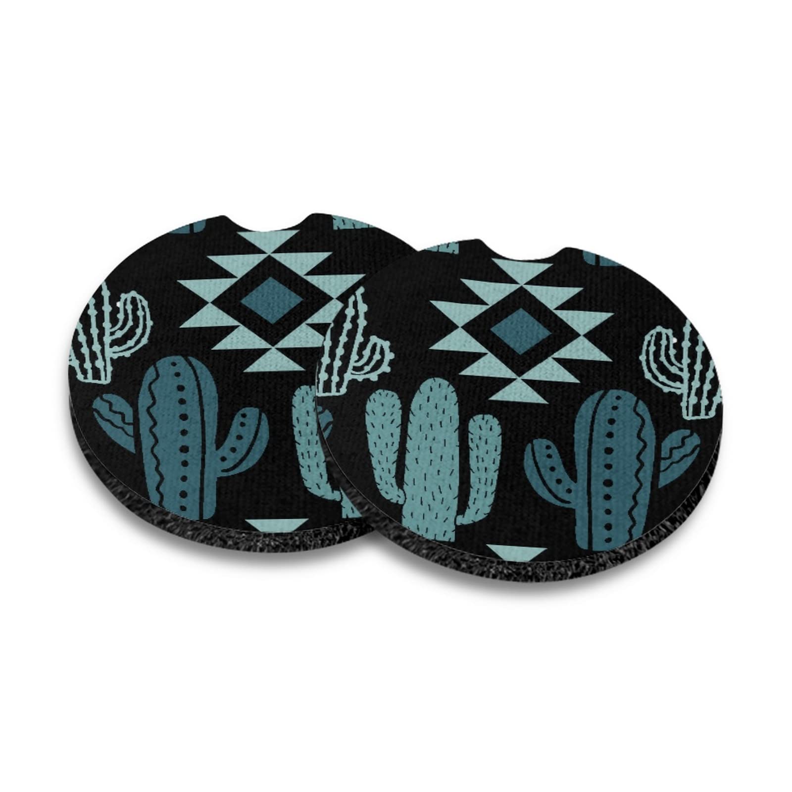 Bulopur Green Aztec Cactus Pattern 7-Piece Car Seat Cover Set - Front & Back Seat Protectors, Steering Wheel Cover, Coasters | Anti-Scratch, Dustproof Interior Decor for SUV, Truck, Sedan | Perfect for Road Trips & Daily Commute