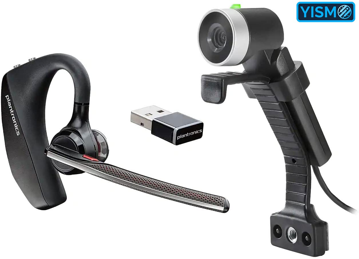 Plantronics Poly Voyager 5200 UC Bluetooth Headset with EagleEye Mini Webcam Bundle (217912-99) - Noise Cancelling Wireless Headset for Office, Remote Work & Video Conferencing