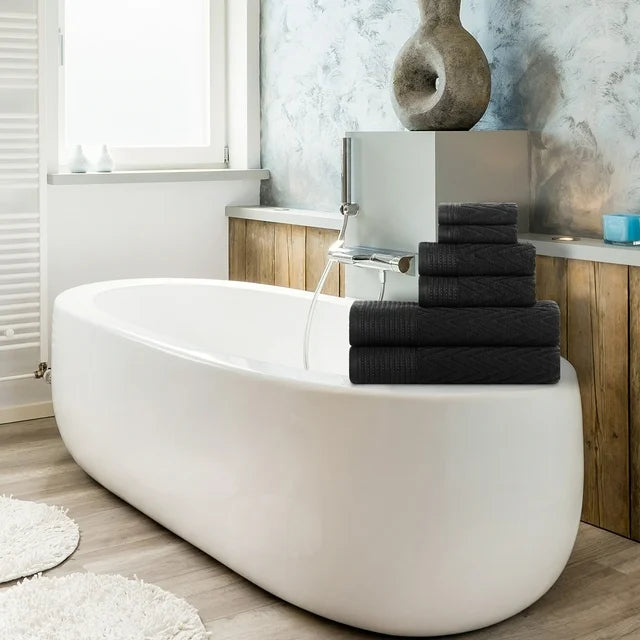 Premium 6-Piece Chevron Cotton Bath Towel Set - Soft, Absorbent & Quick-Drying - Perfect for Bathroom, Spa, Gym & Beach Use