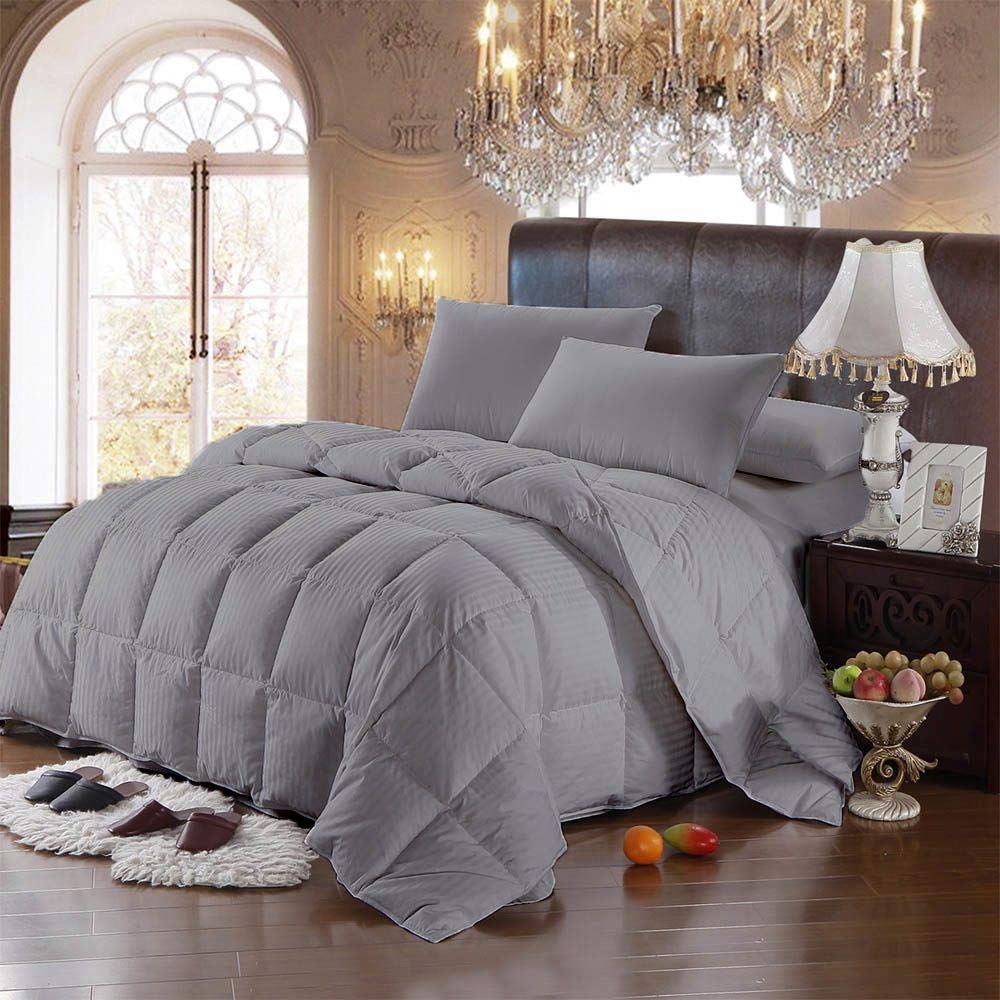 Premium 100% Cotton 500 GSM Oversized King Size Comforter Set with Striped Design & Corner Tabs - Includes 1 Fluffy Winter Comforter & 2 Pillowcases (3PC, Silver Grey) - Ultra Soft, Warm Bedding for Cozy Winter Nights & Luxurious Hotel-Style Home Decor