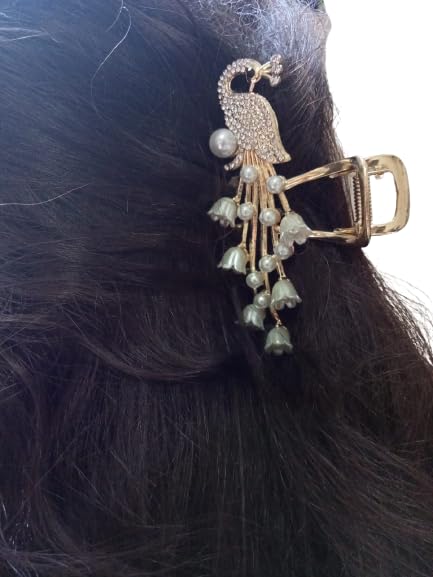 Glam Niyati Crystal Bronze Metal Alloy Peacock Hair Claw Clips - Elegant Hair Accessories for Weddings, Parties & Special Occasions