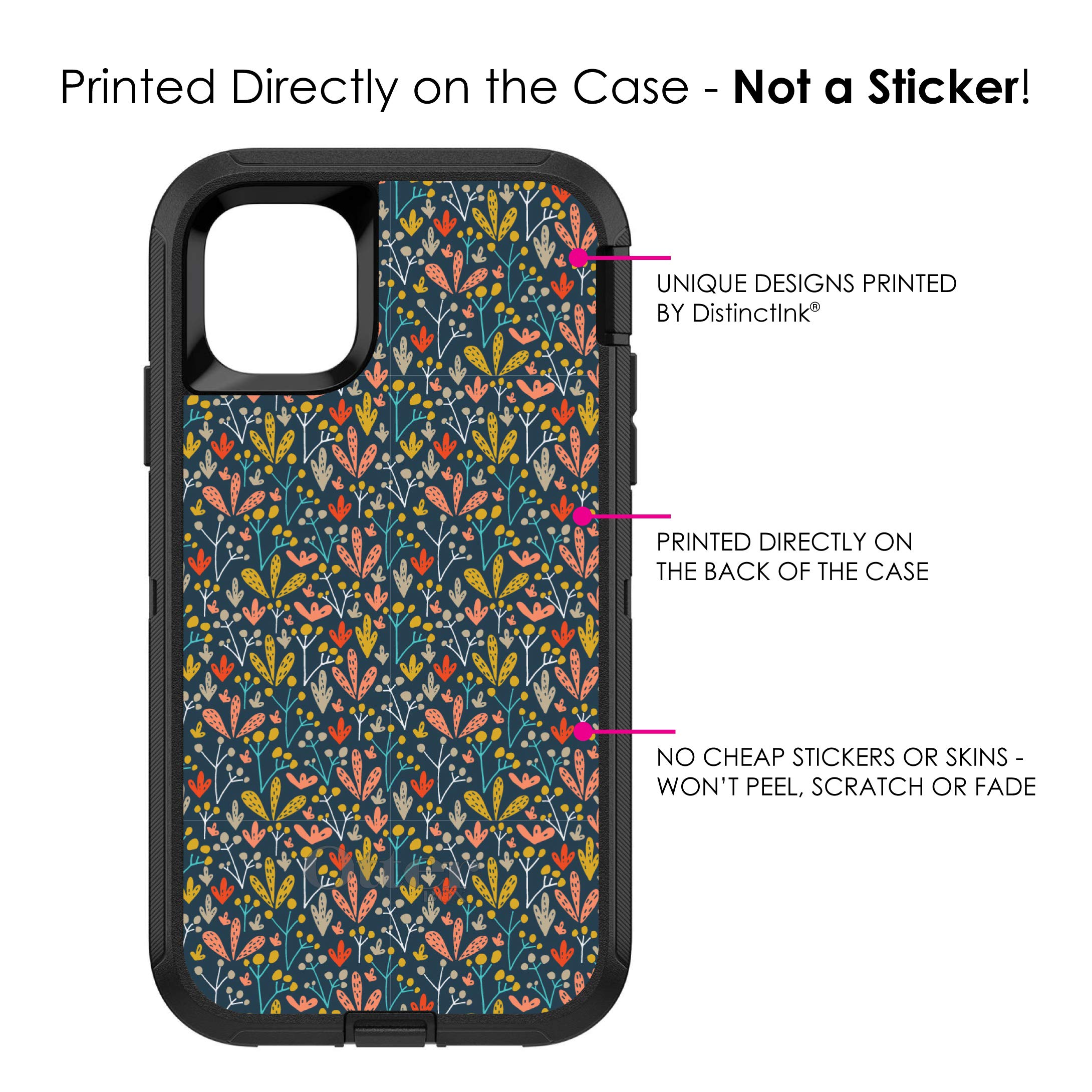 DistinctInk iPhone 11 Pro MAX Case (6.5 Inch) - Premium Floral Design Protective Cover Navy Yellow Teal - Durable Replacement for OtterBox Defender - Perfect for Everyday Use & Outdoor Activities