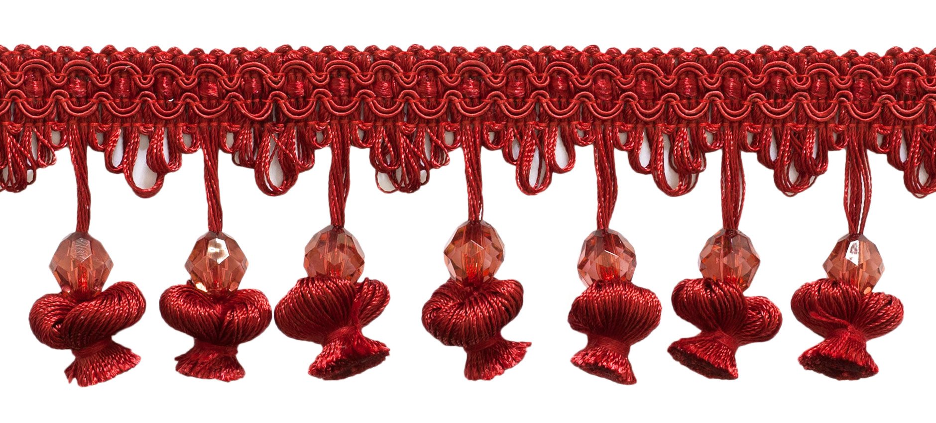 5 Yard Value Pack - 2.5 Inch Beaded Onion Tassel Fringe Trim for Curtains, Pillows & Home Decor (Style NT2504, Red E13, 15 Ft / 4.6 M) - Perfect for DIY Crafts, Wedding Decor & Bohemian Style Interiors