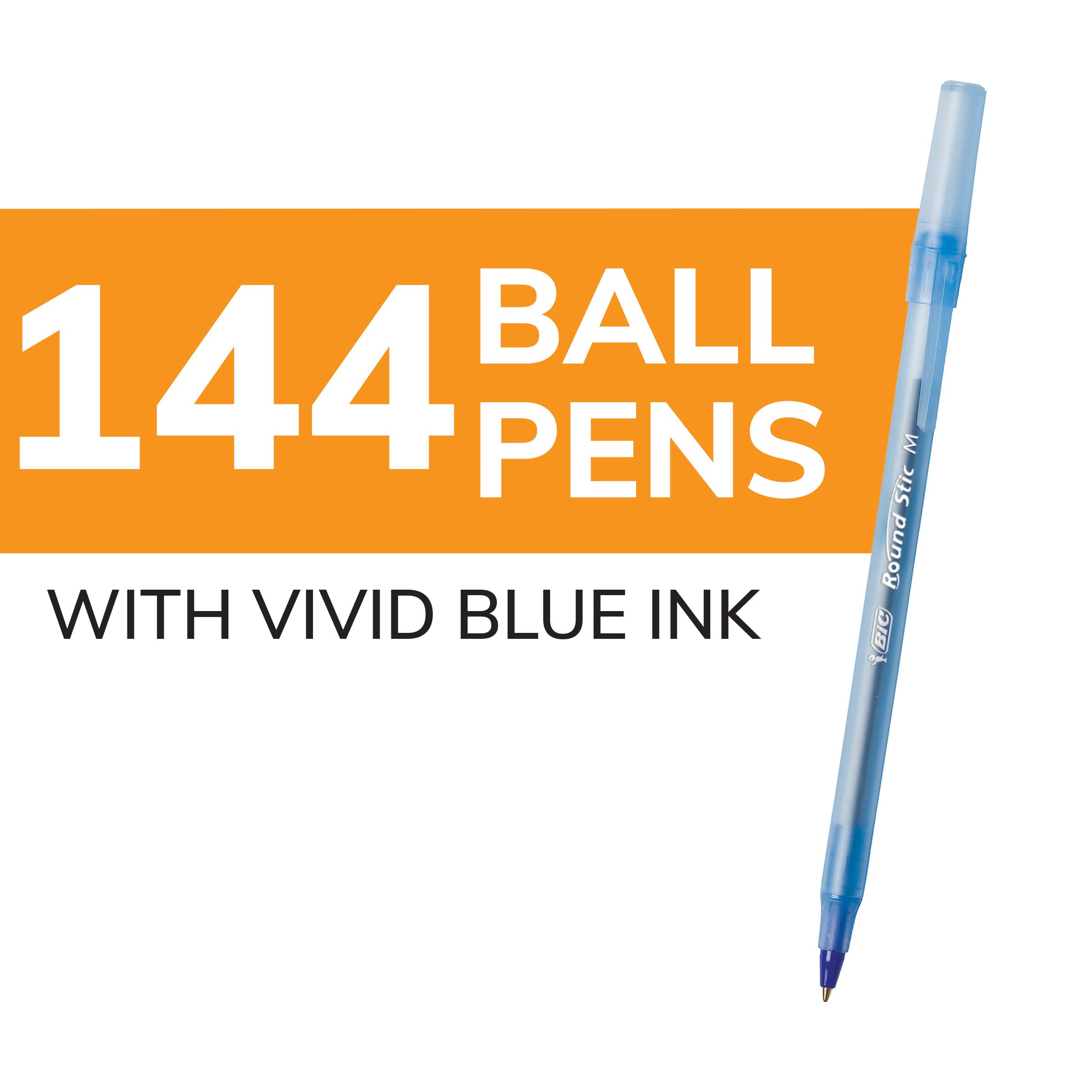 BIC Round Stic Xtra Life Blue Ballpoint Pens, Medium Point (1.0mm), 144-Count Bulk Pack - Comfortable Flexible Round Barrel for Smooth Writing - Best Selling Office & School Supplies for Everyday Use