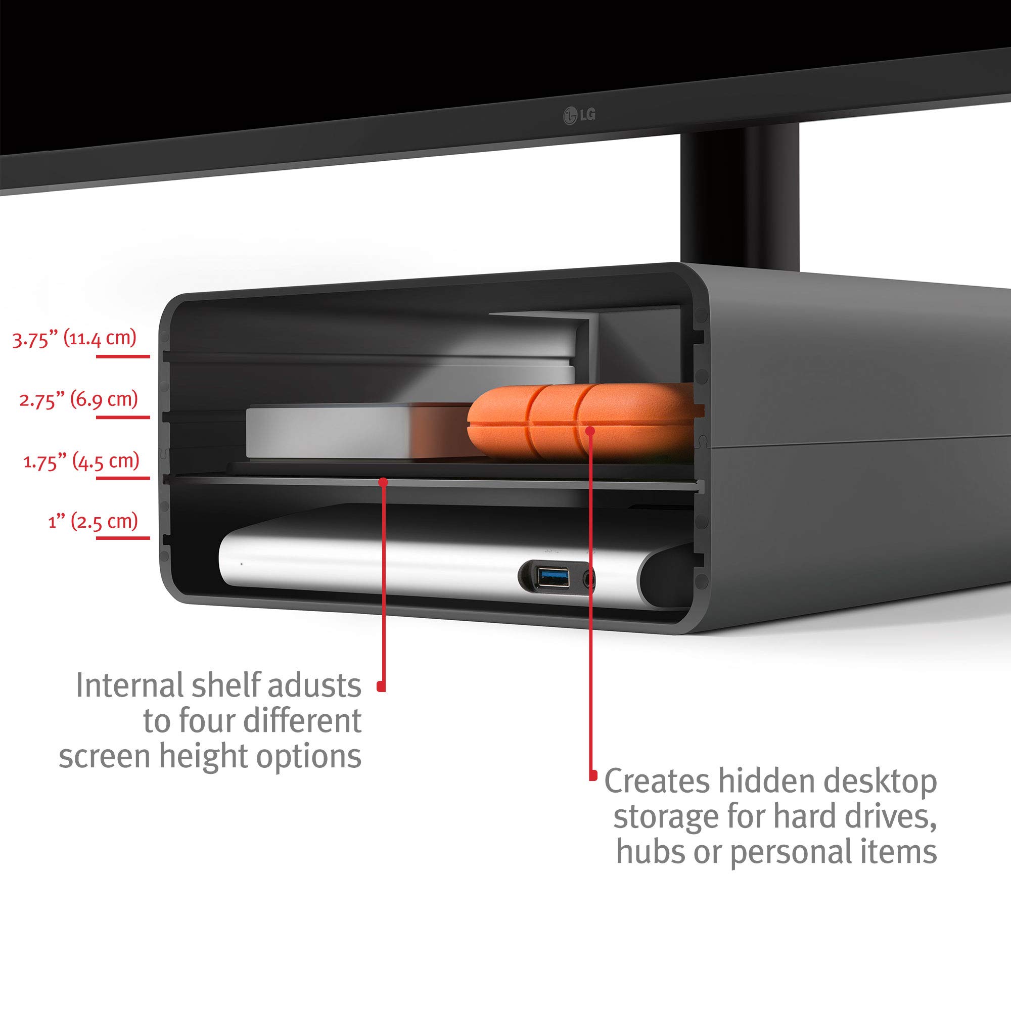 Twelve South HiRise Pro Adjustable Stand for iMac, Monitors & Displays - Height Adjustable with Storage, Reversible Front & Leather Inlay - Perfect for Home Office & Workspace Organization