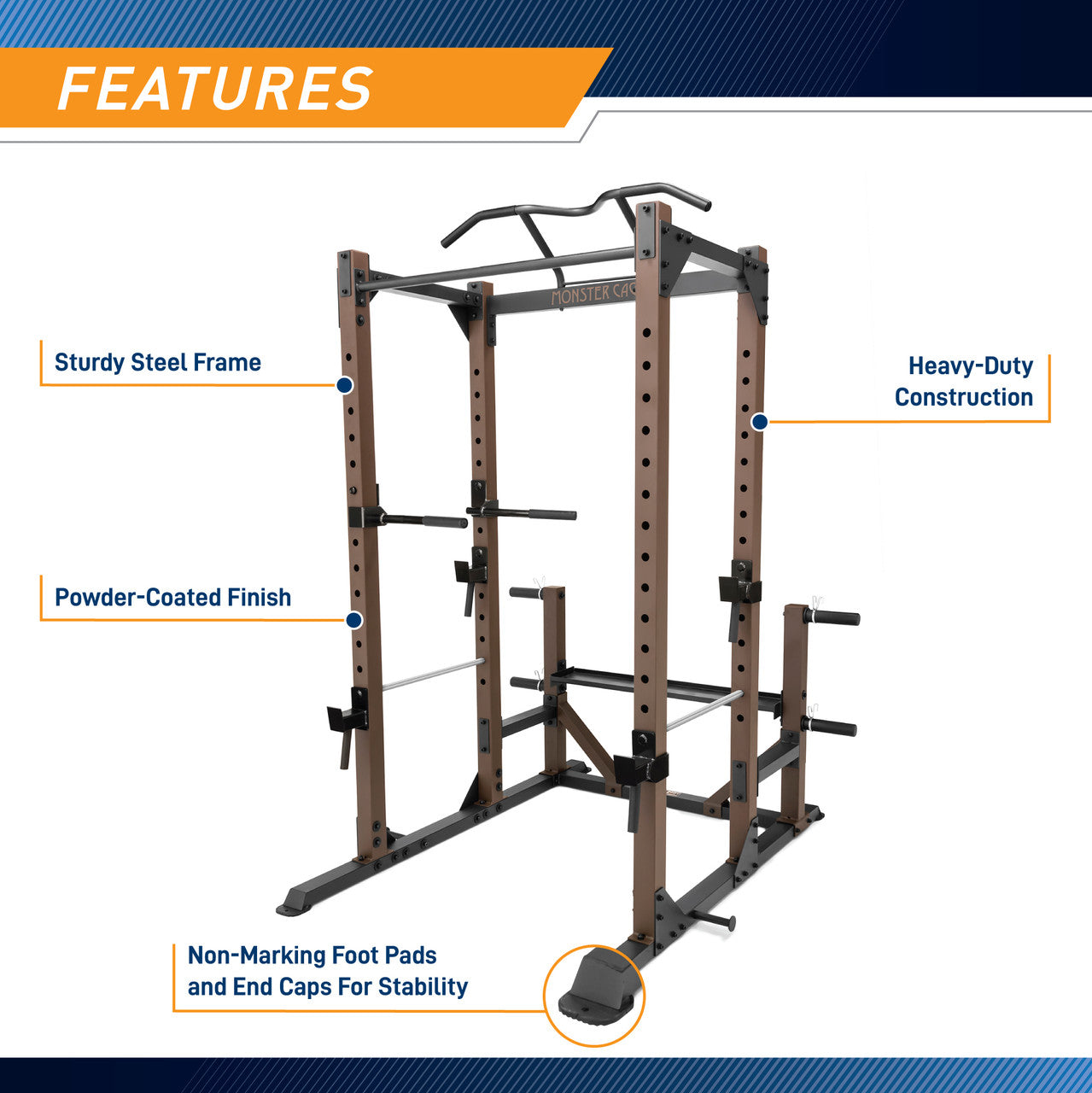 Monster Cage Power Rack STB 98005 - Heavy Duty Steel Body Home Gym Equipment for Weightlifting & Strength Training | Perfect for Garage & Home Workouts