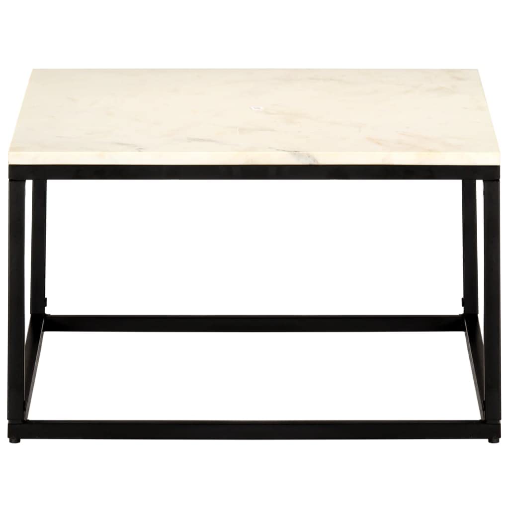 CHARMMA 23.6 Inch Square White Coffee Table with Real Marble Stone Top - Heavy Duty 25KG - Perfect for Living Room, Office or Lounge Area