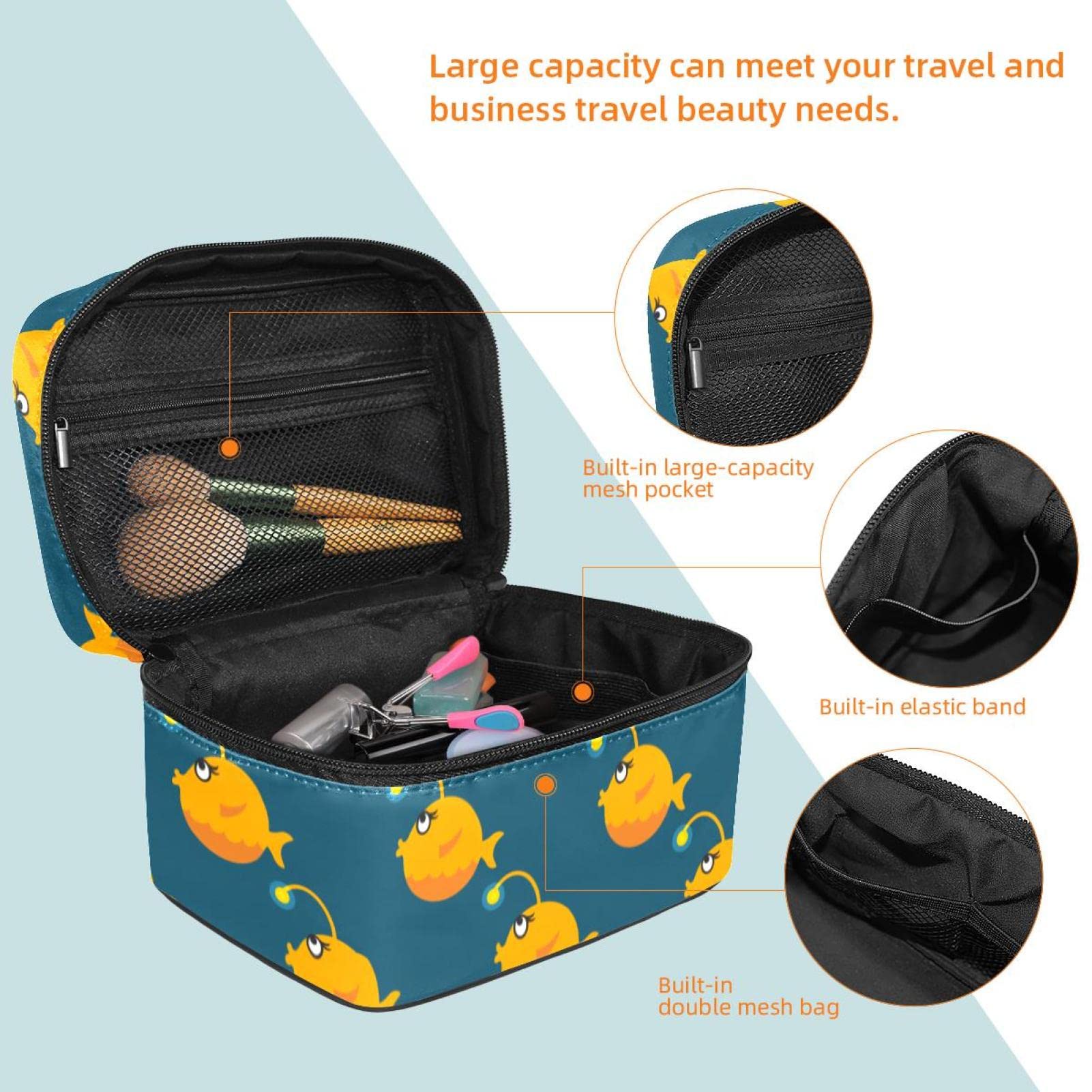 Cute Cartoon Angler Fish Makeup Organizer Bag - Portable Travel Cosmetic Case for Women & Girls | Perfect for Toiletries, Makeup Storage & Travel Essentials