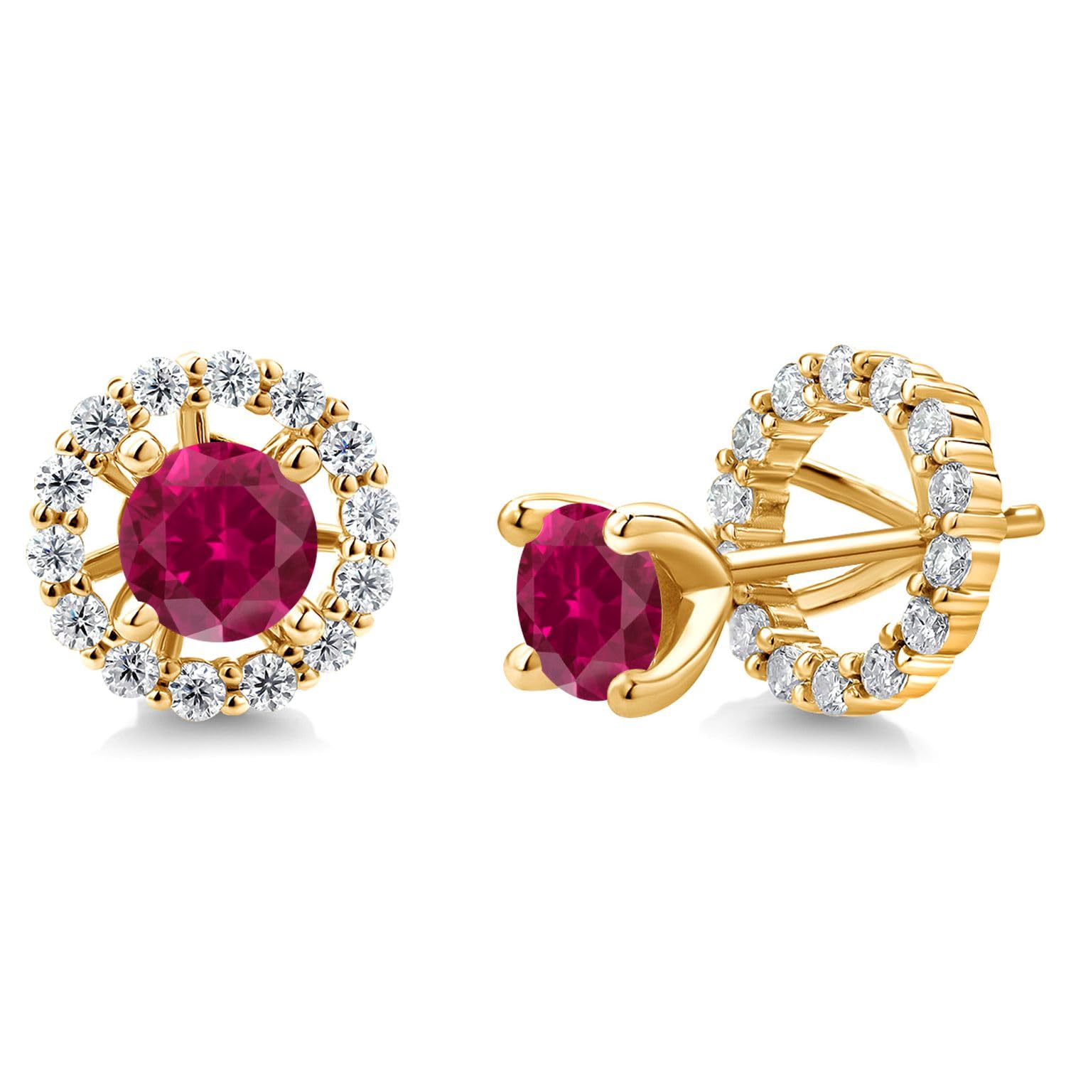 18K Gold Plated Silver Gemstone & Moissanite Earrings for Women | Round 5MM Birthstone Studs with Removable Jackets | Perfect Gift for Birthday, Anniversary & Special Occasions